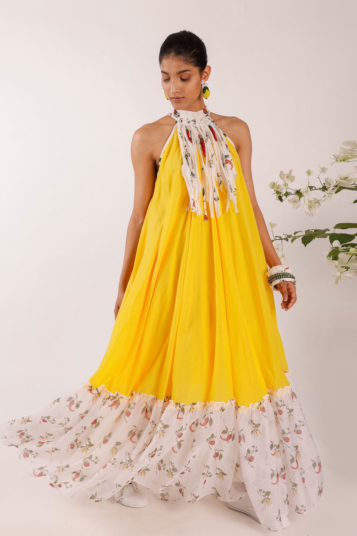 Chilli Print Yellow Maxi Dress