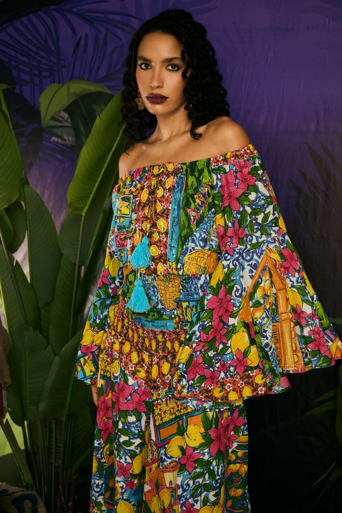 Multicolor Tie-Up Neck Dress