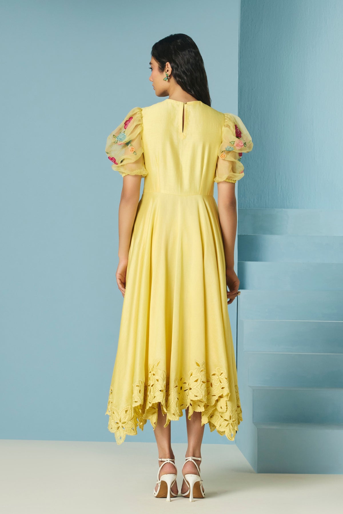 Butter Yellow Applique Flounce Dress