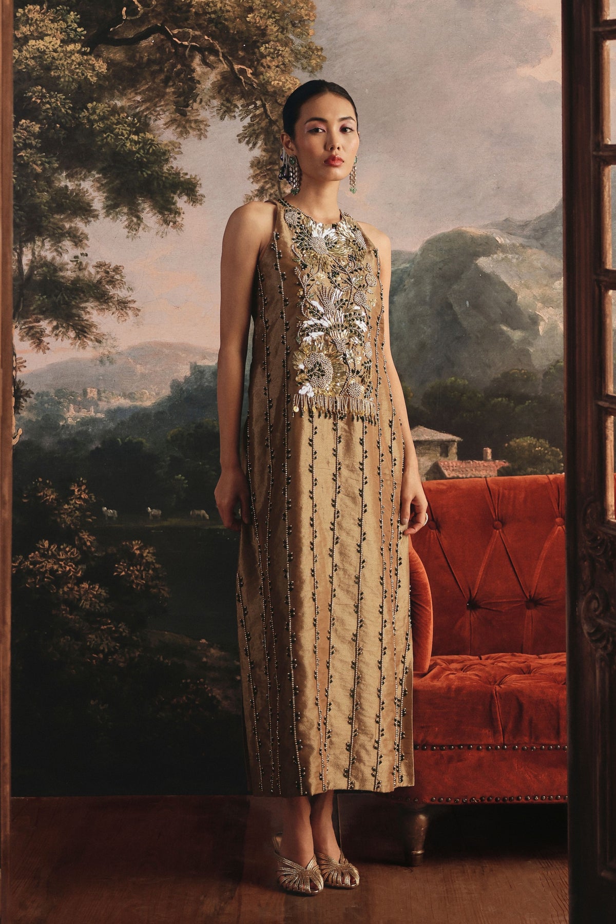 golden tissue dress Gold Bridal dress