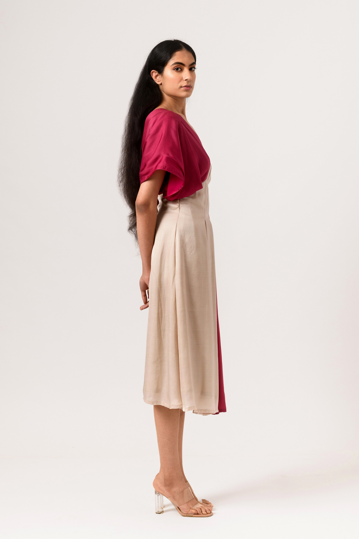 Wine ecru square dress