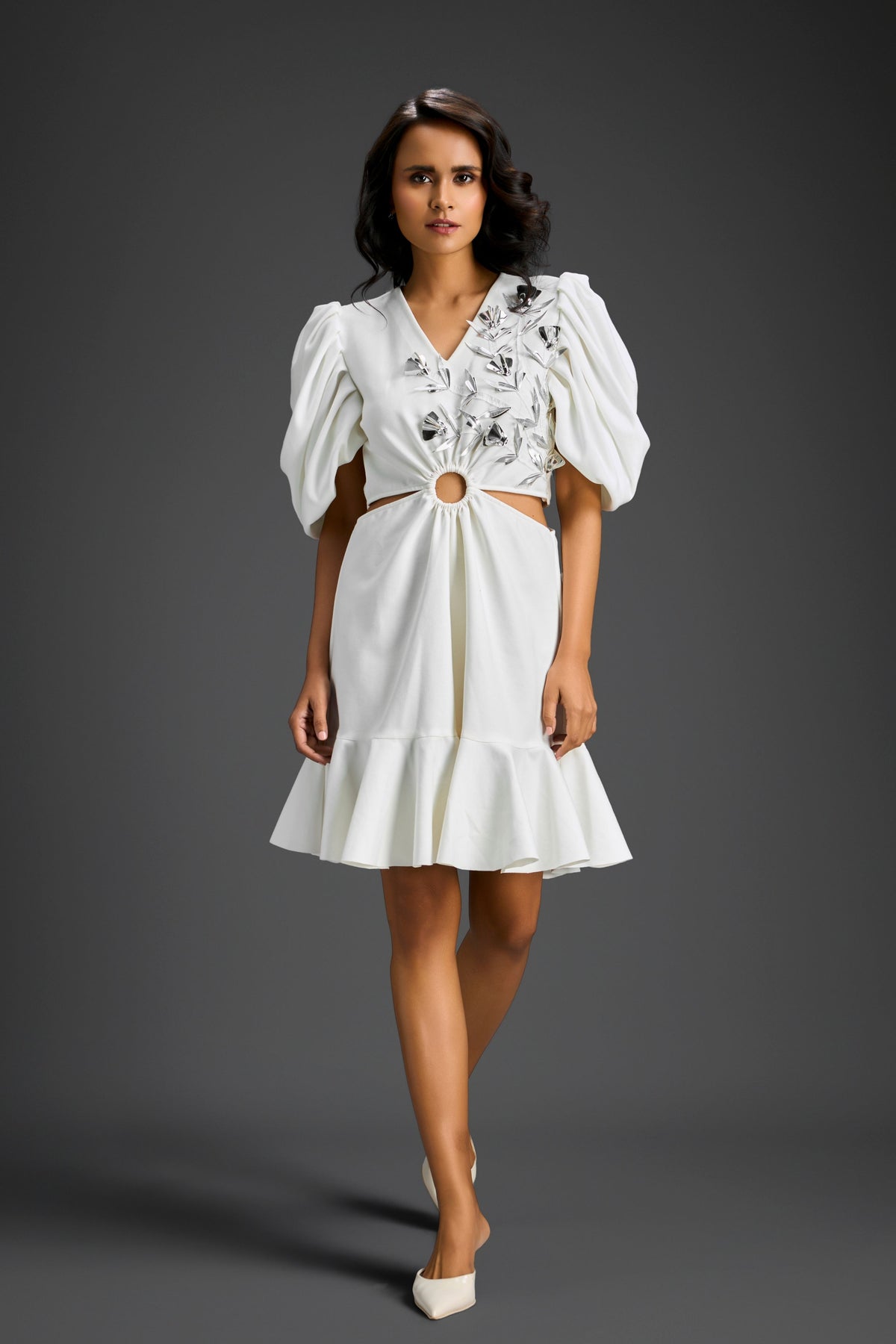 White V-neck With Cutout Dress