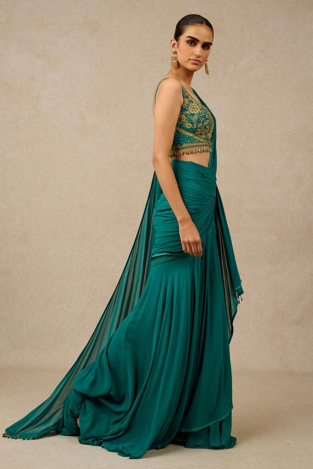 Teal Pre-draped Saree
