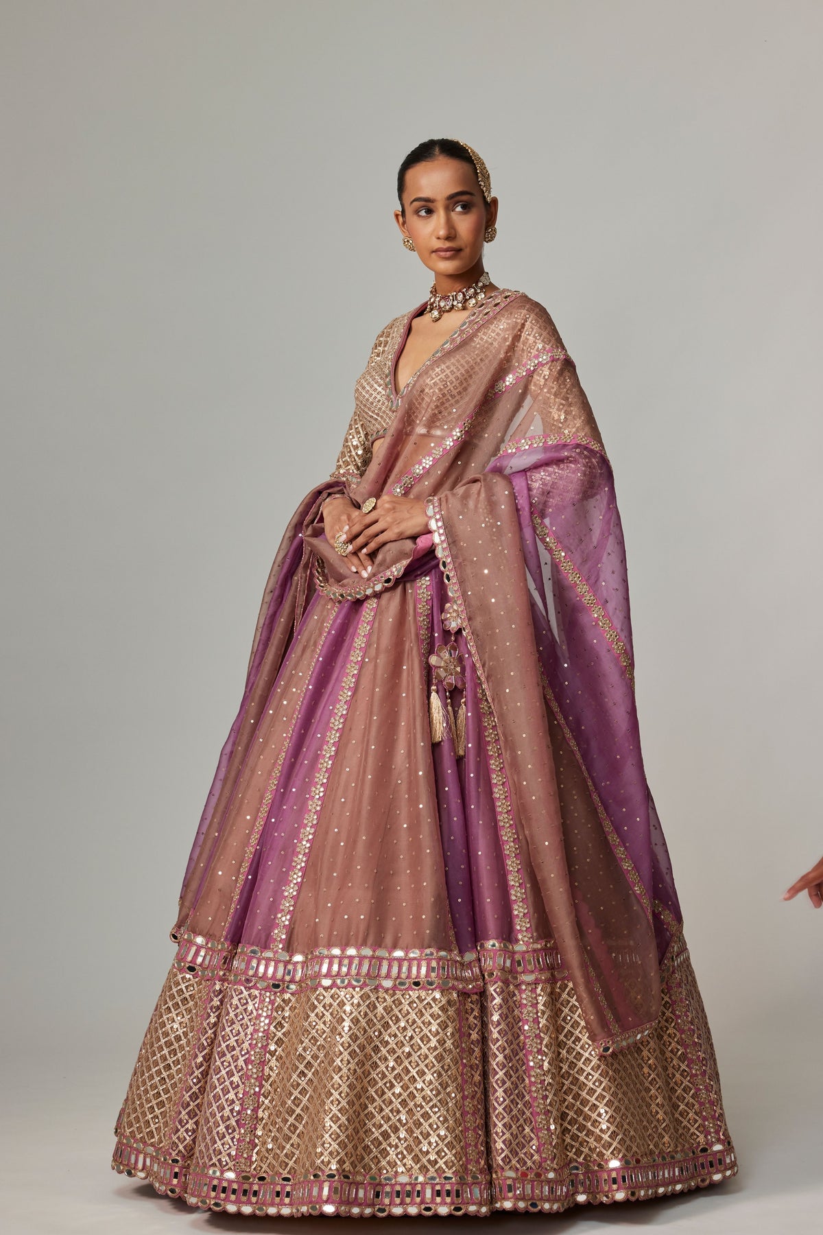 Mauve Beige Multicolor Lehenga Set