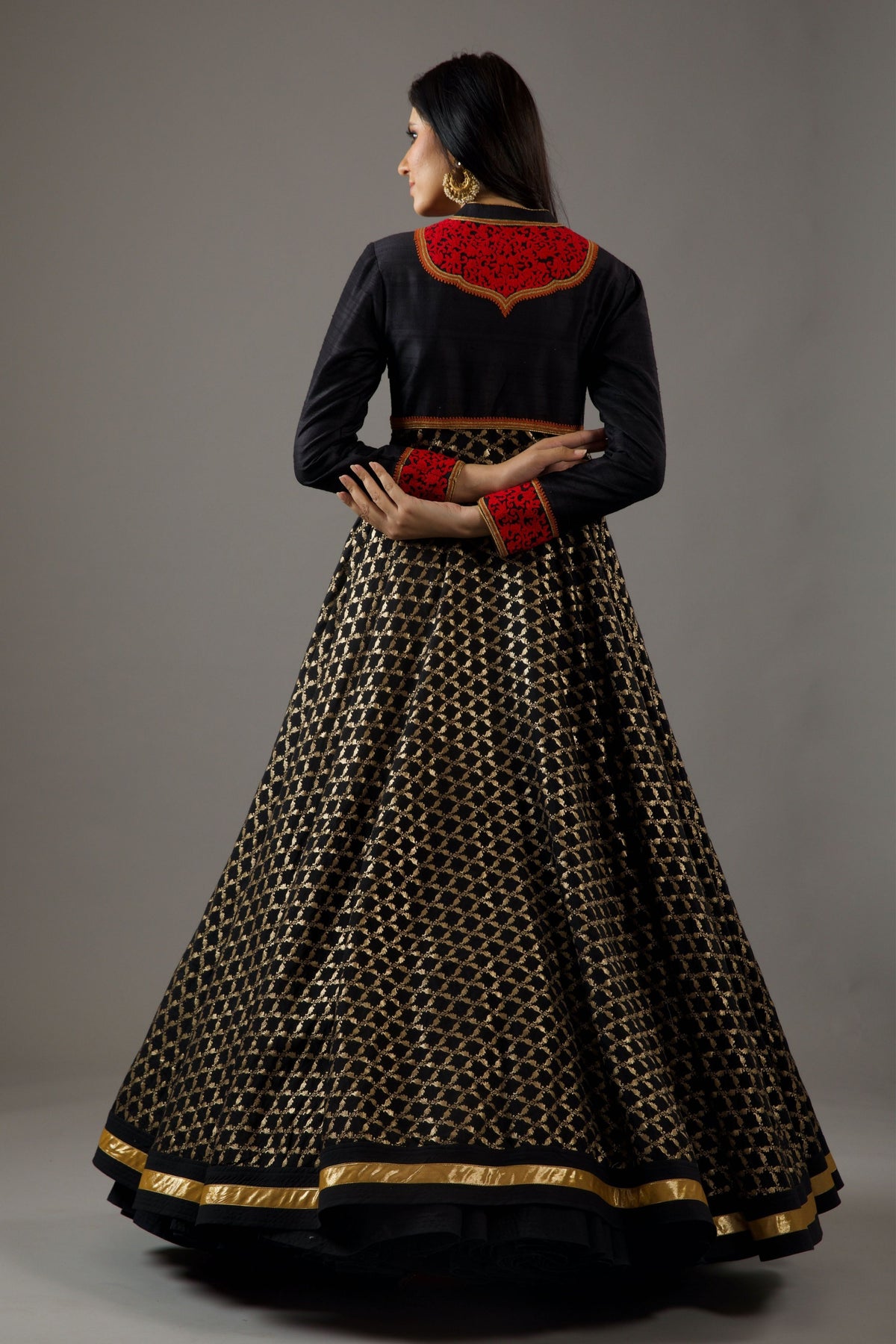 Black Chanderi Anarkali Set