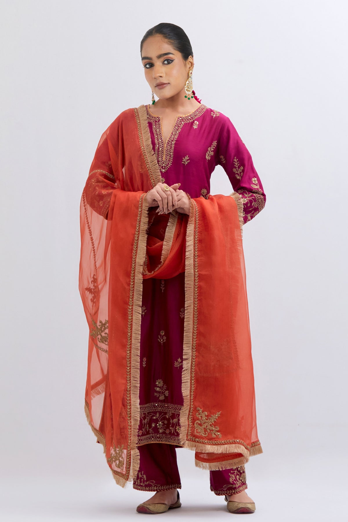 Chanderi Fuchsia Kurta Set