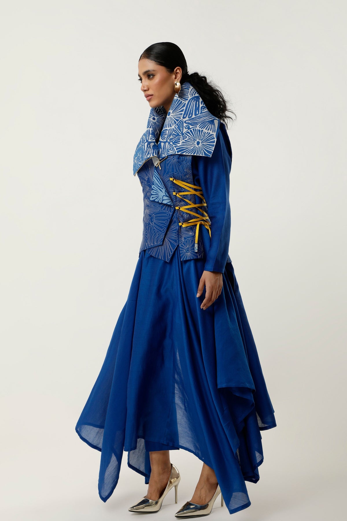 Cobalt Drapped Collar Jacket Set