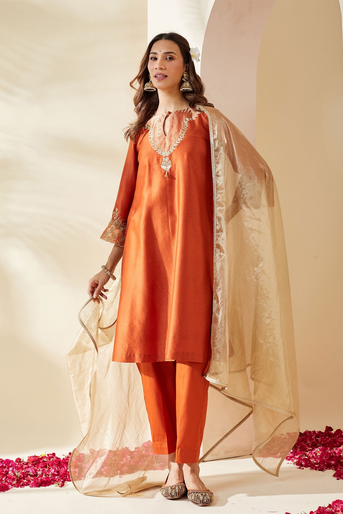 Orange Chanderi Svara Kurta Set