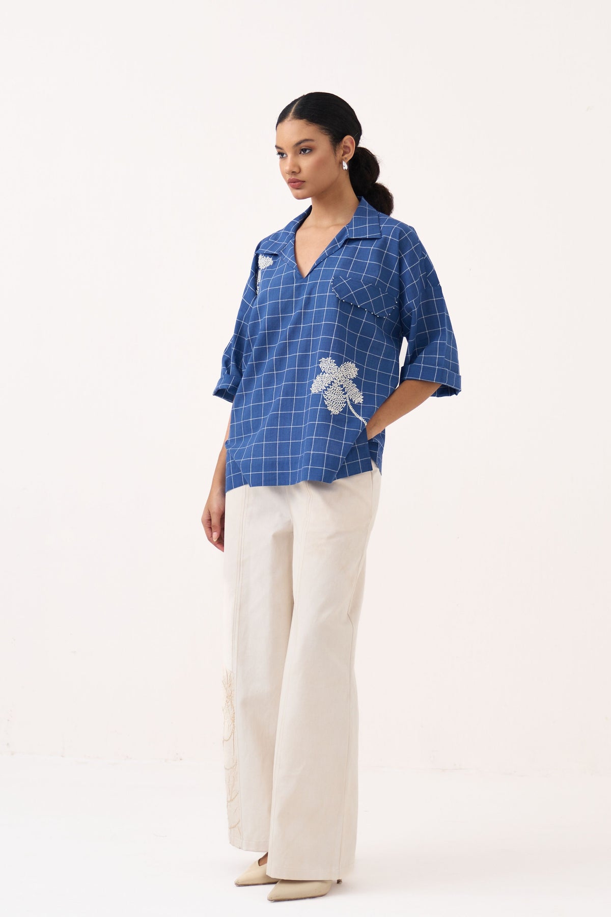 Embroidered V Neck Top