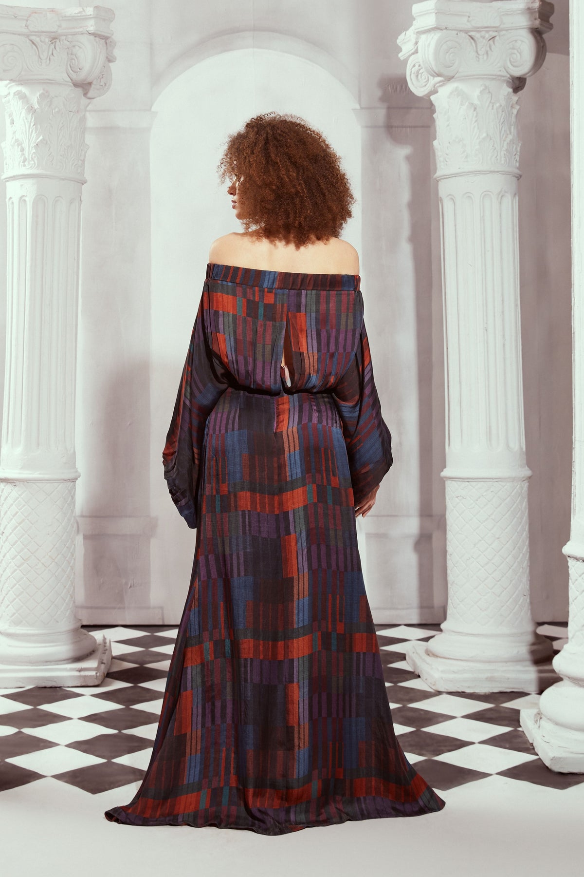 Tangerine Tile  Print Off-shoulder  Dress
