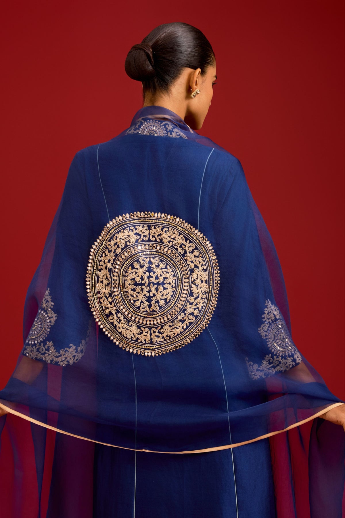 Navy Chinniya Silk Kurta Set