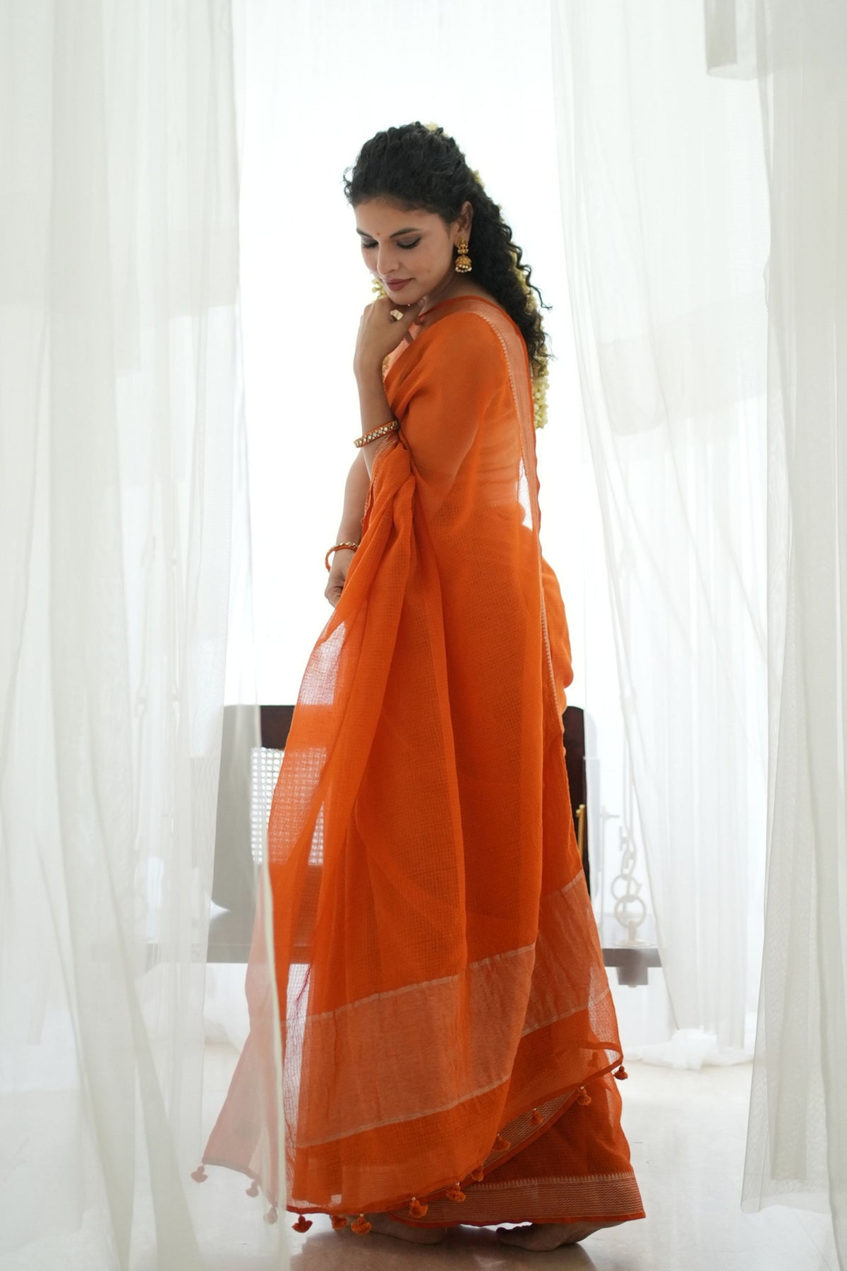Deepa Regal Golden Elegance Orange Saree