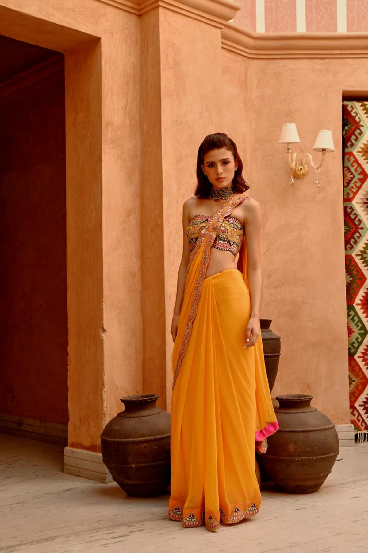 Yellow Saree Pre-stitched Set