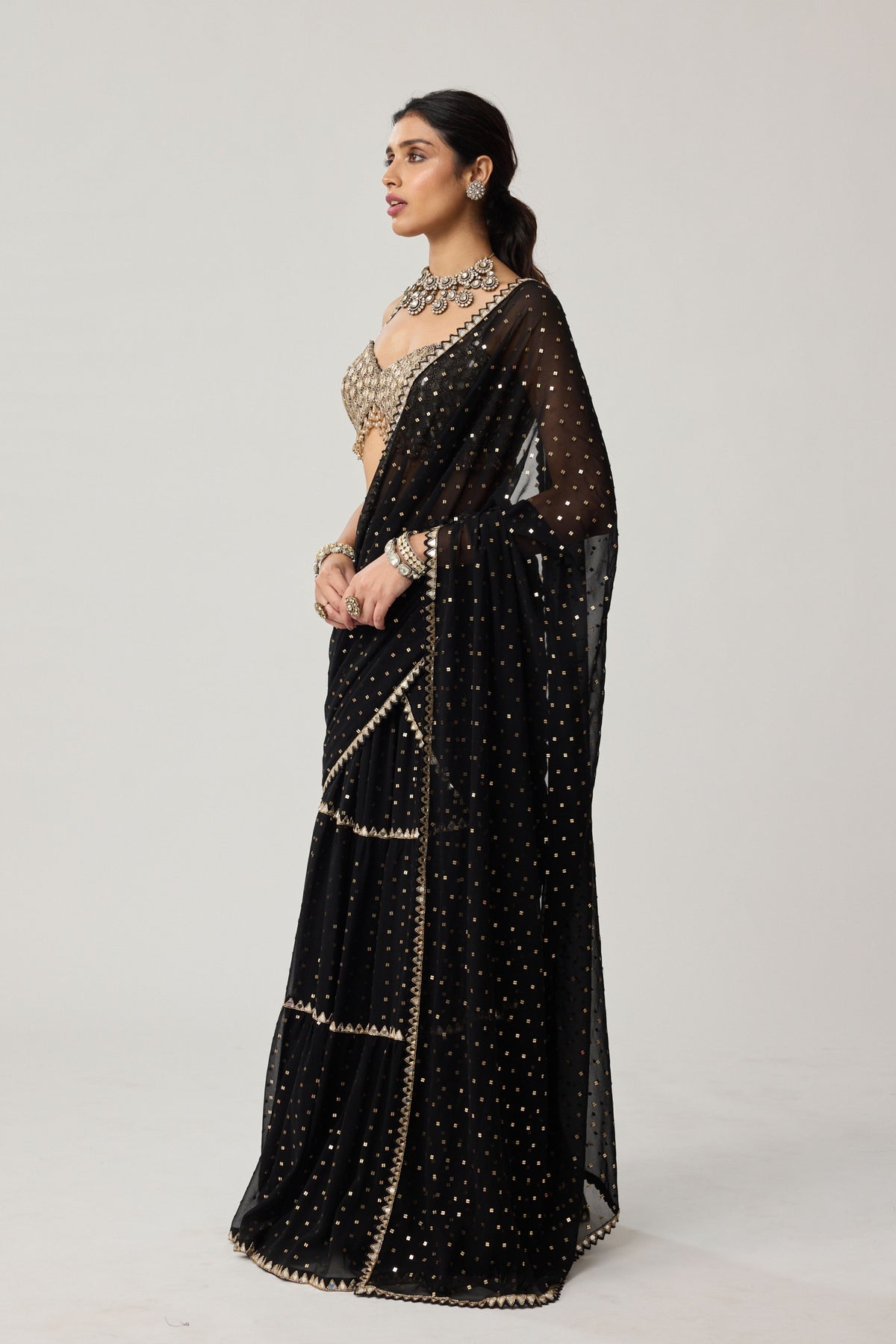 Black Multi-tier Saree Set