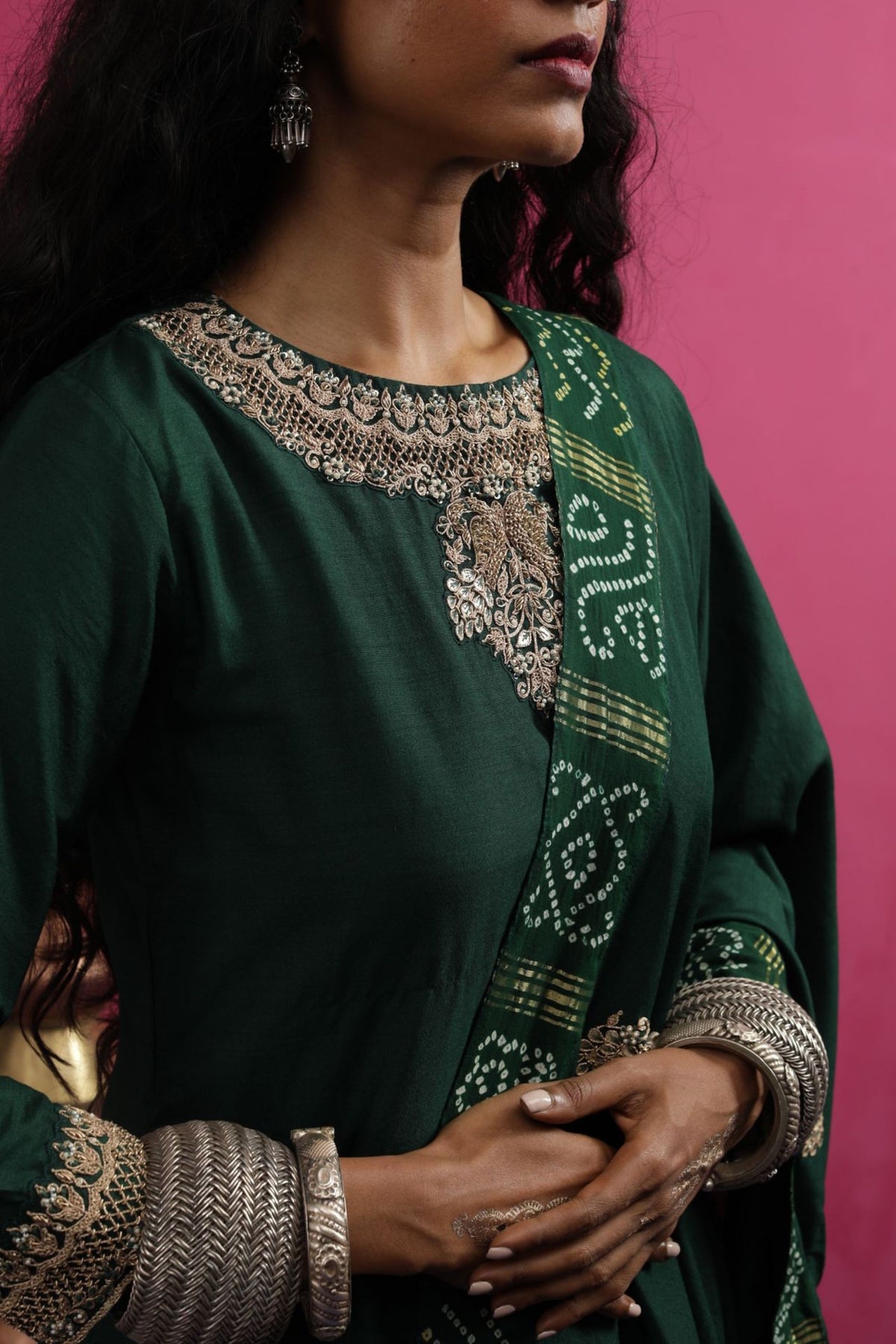Moonga Green Kurta Set