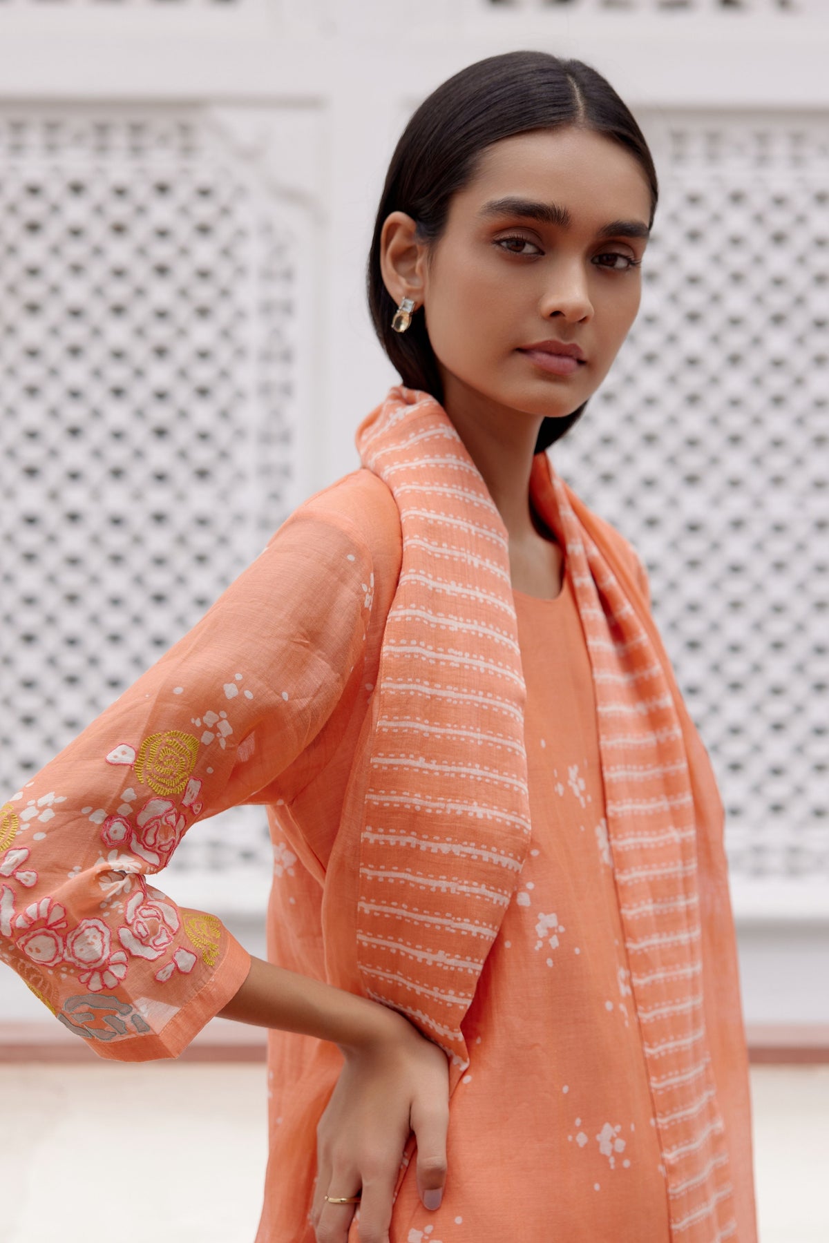 Tangerine Floral Kurta Set