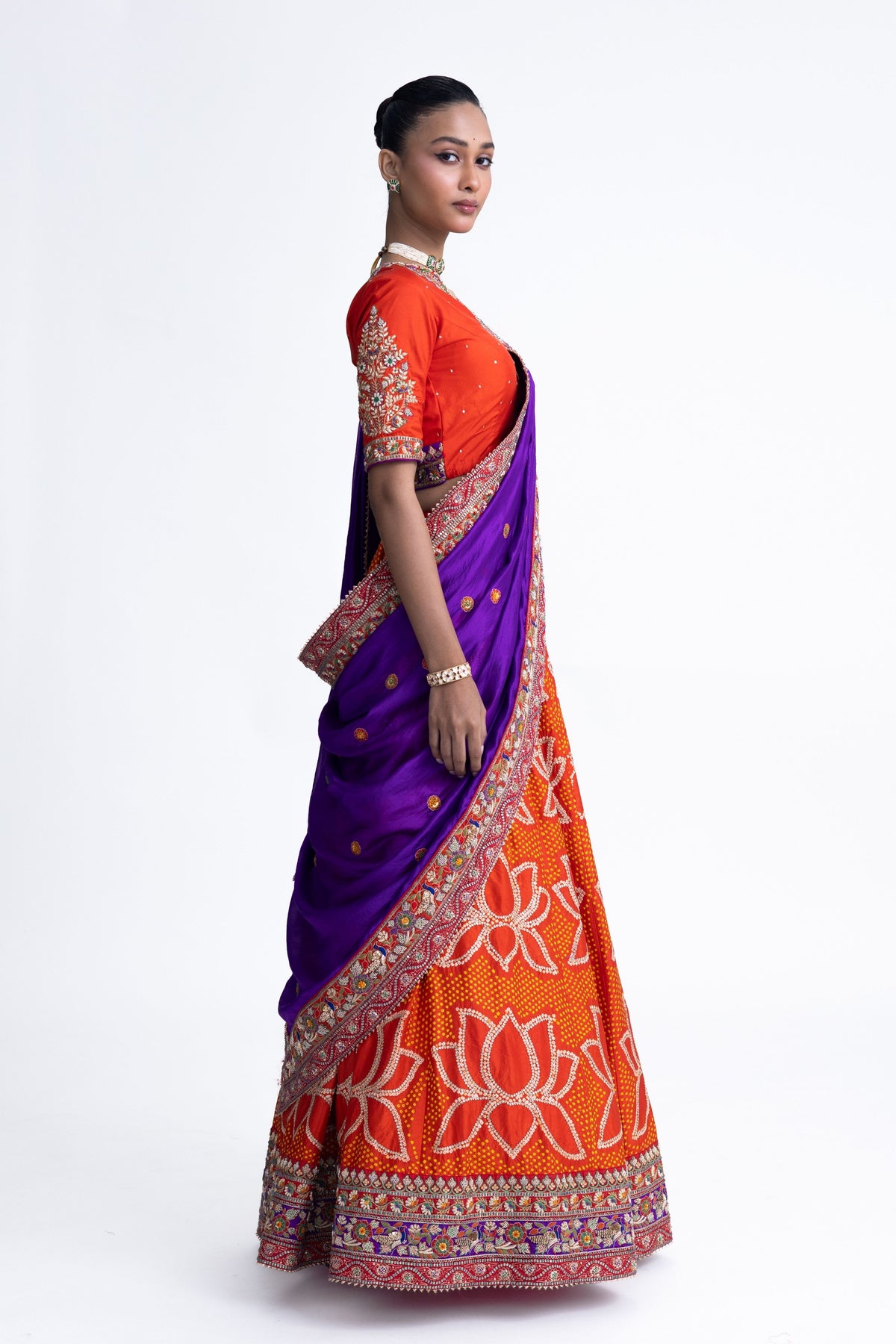 Orange Purple Lotus Lehenga
