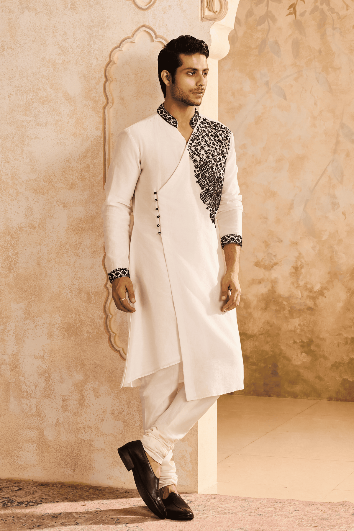 Embroidered White  Angrakha Kurta Set