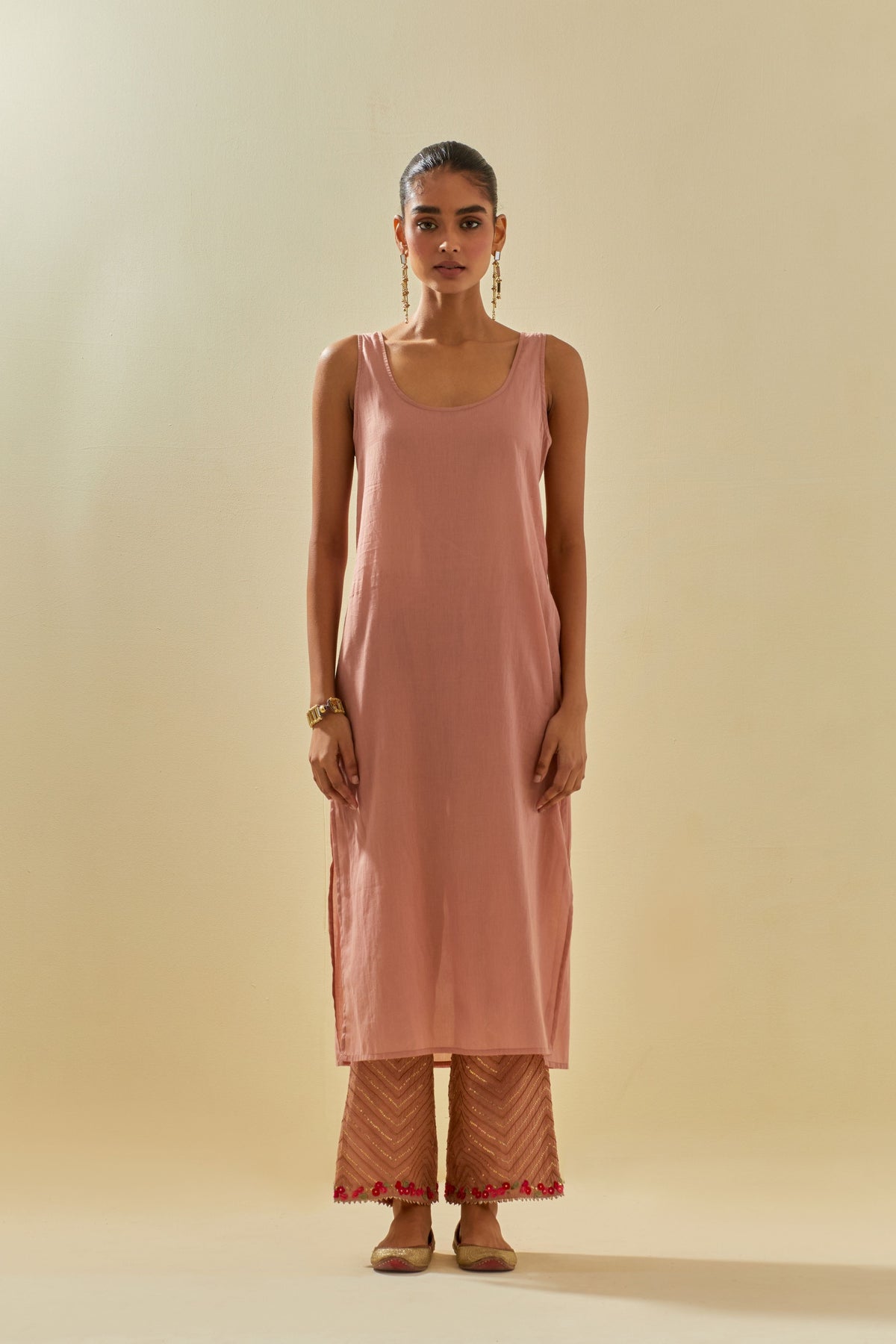 Pink TIssue Chanderi Kurta Set