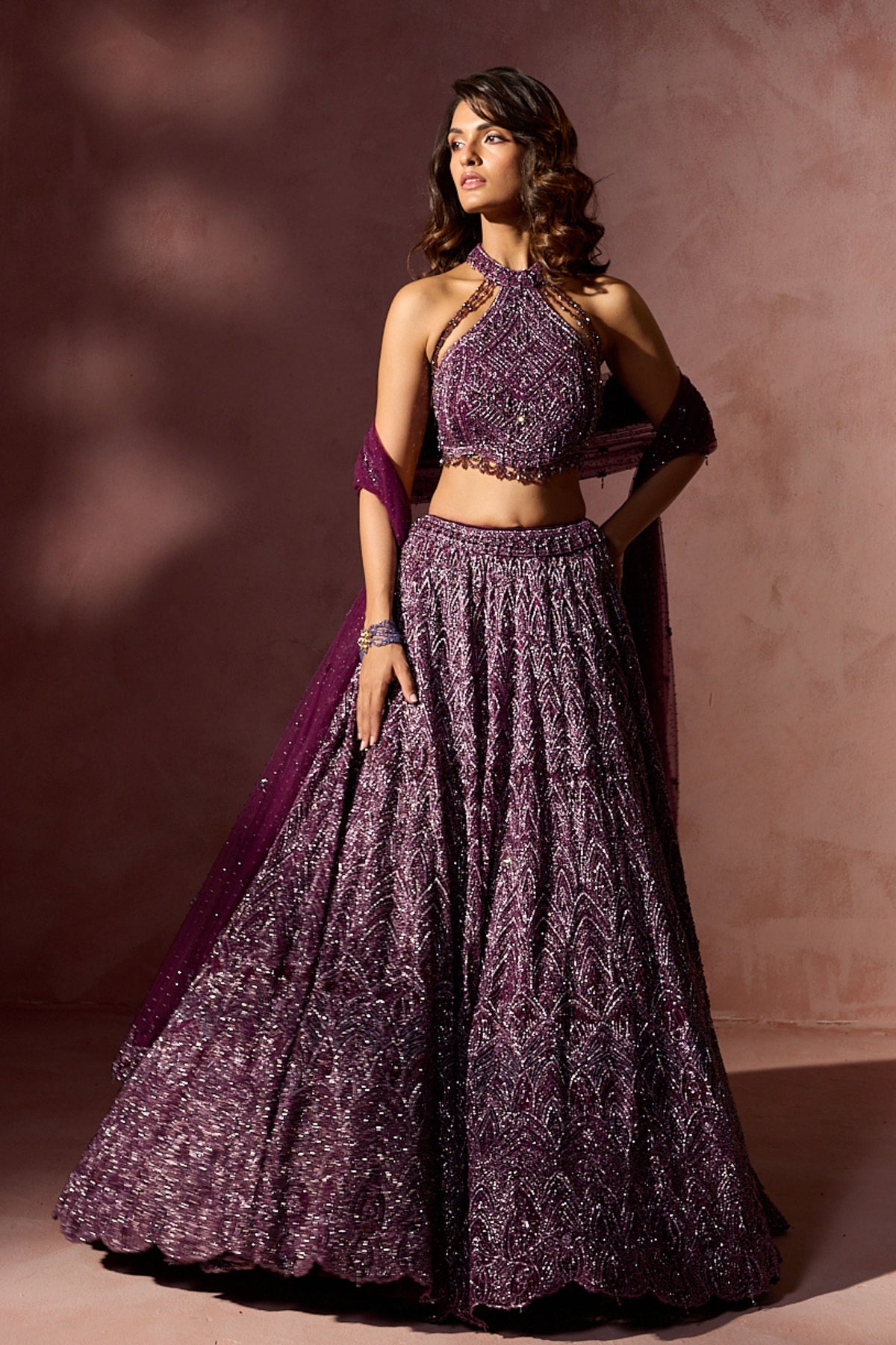 Wine Halter Lehenga Set