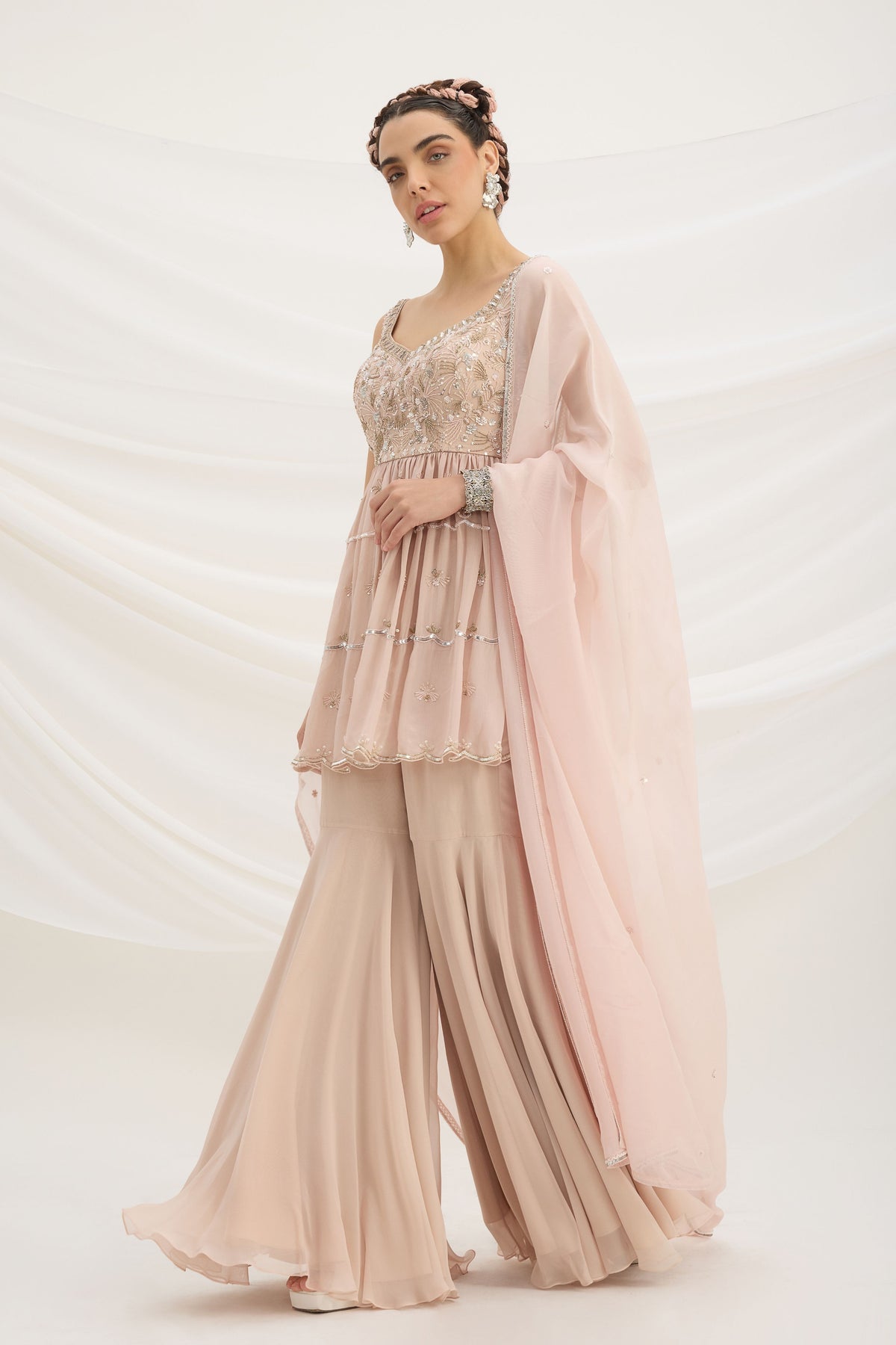 Light Pink Embroidered Sharara Set