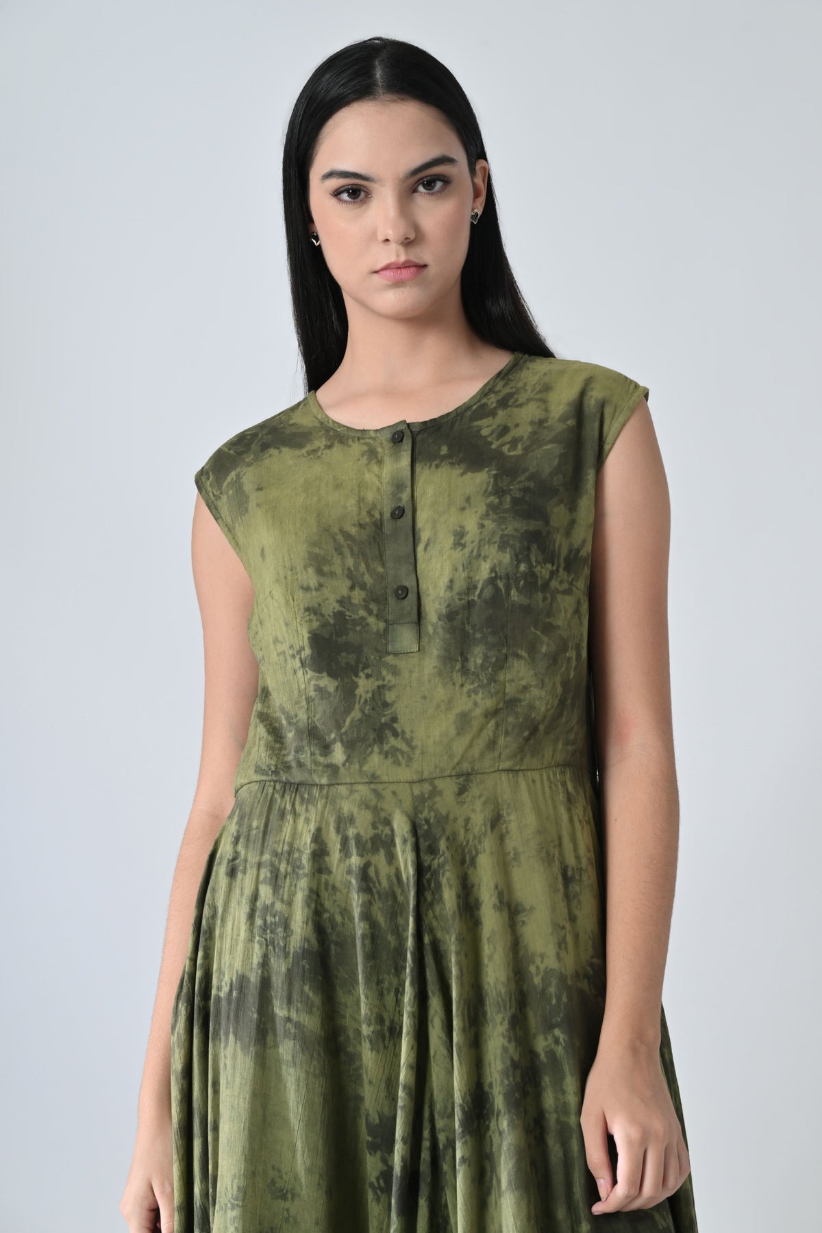 Olive Moss Garden Printed Dress