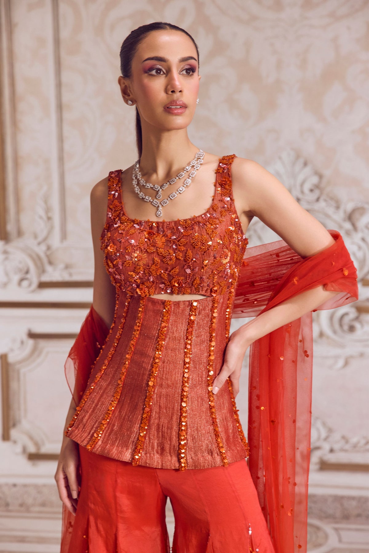 Rust Organza Sharara Set