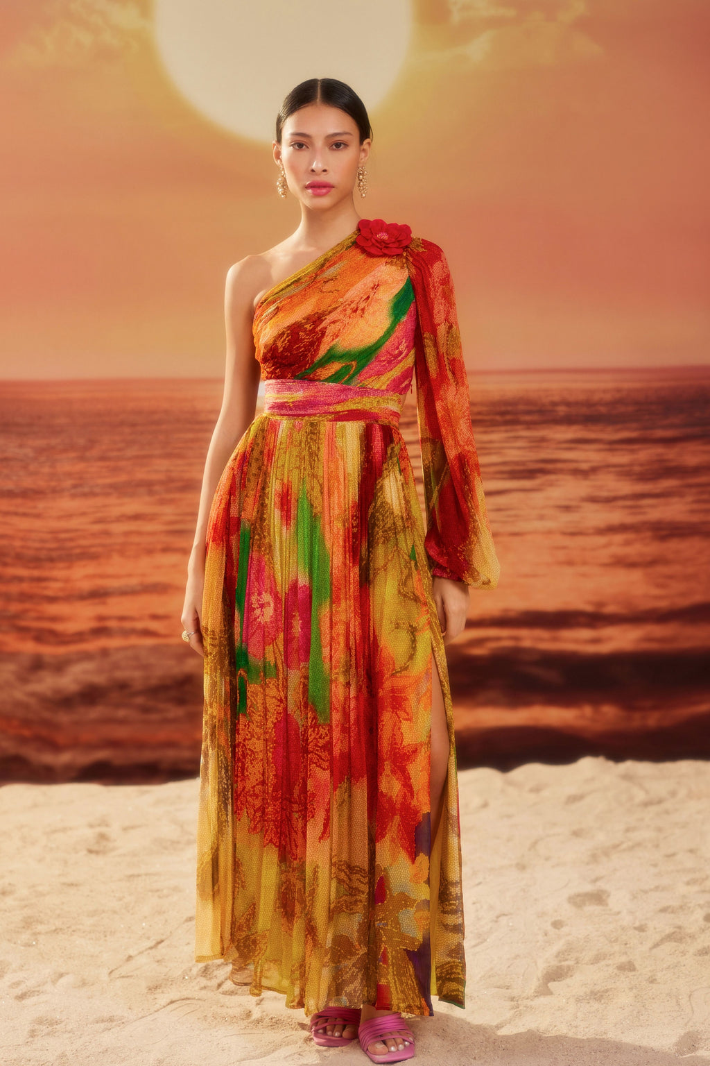 siddhartha bansal button front maxi dress style_SHORT SLEEVE Color:Green Club Dress Collusion Denim One Shoulder