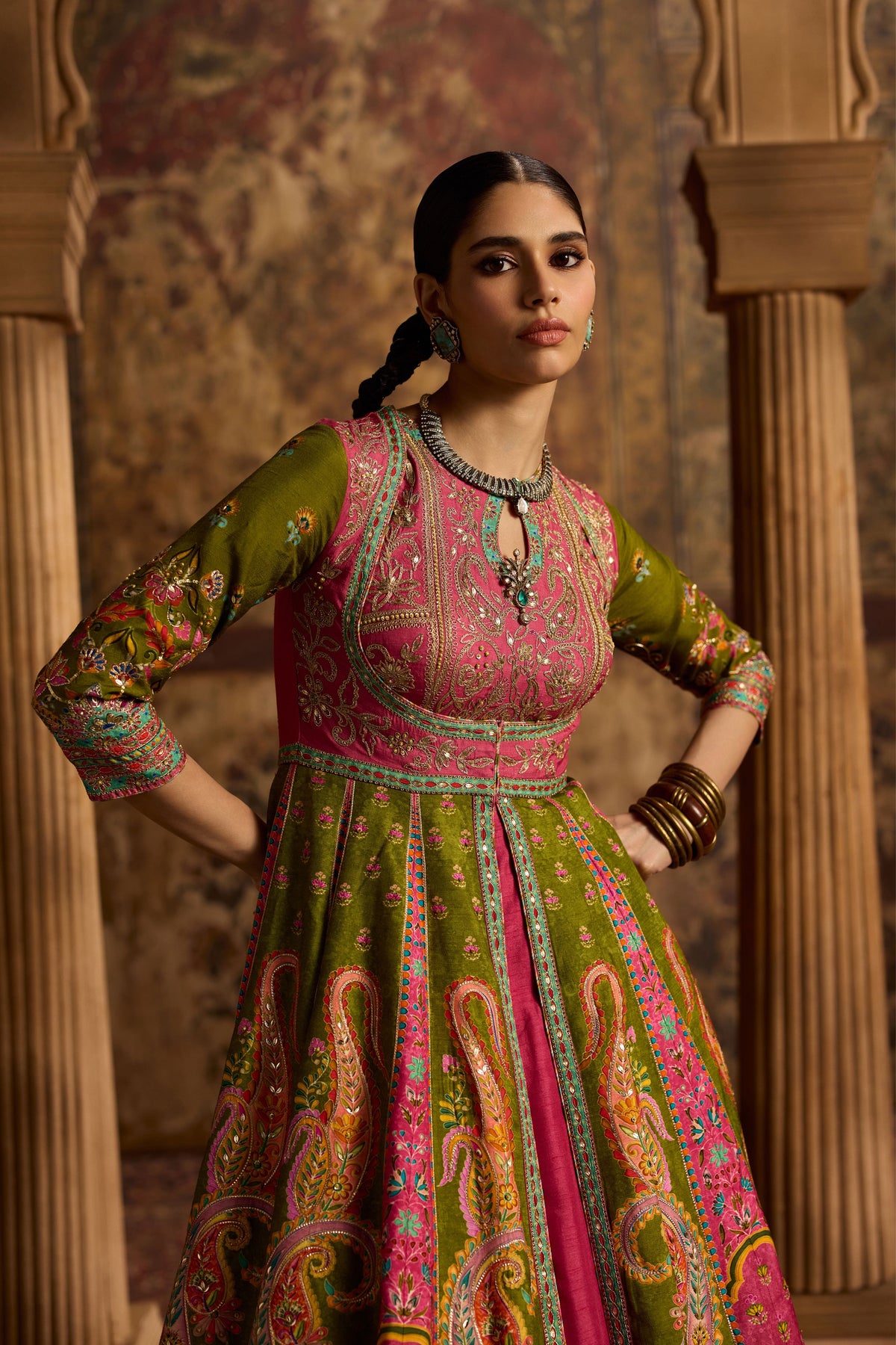 Taroob Olive Green Anarkali Set