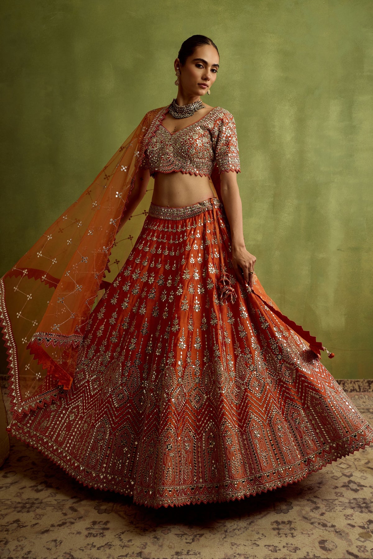 Rust Silk Lehenga Set