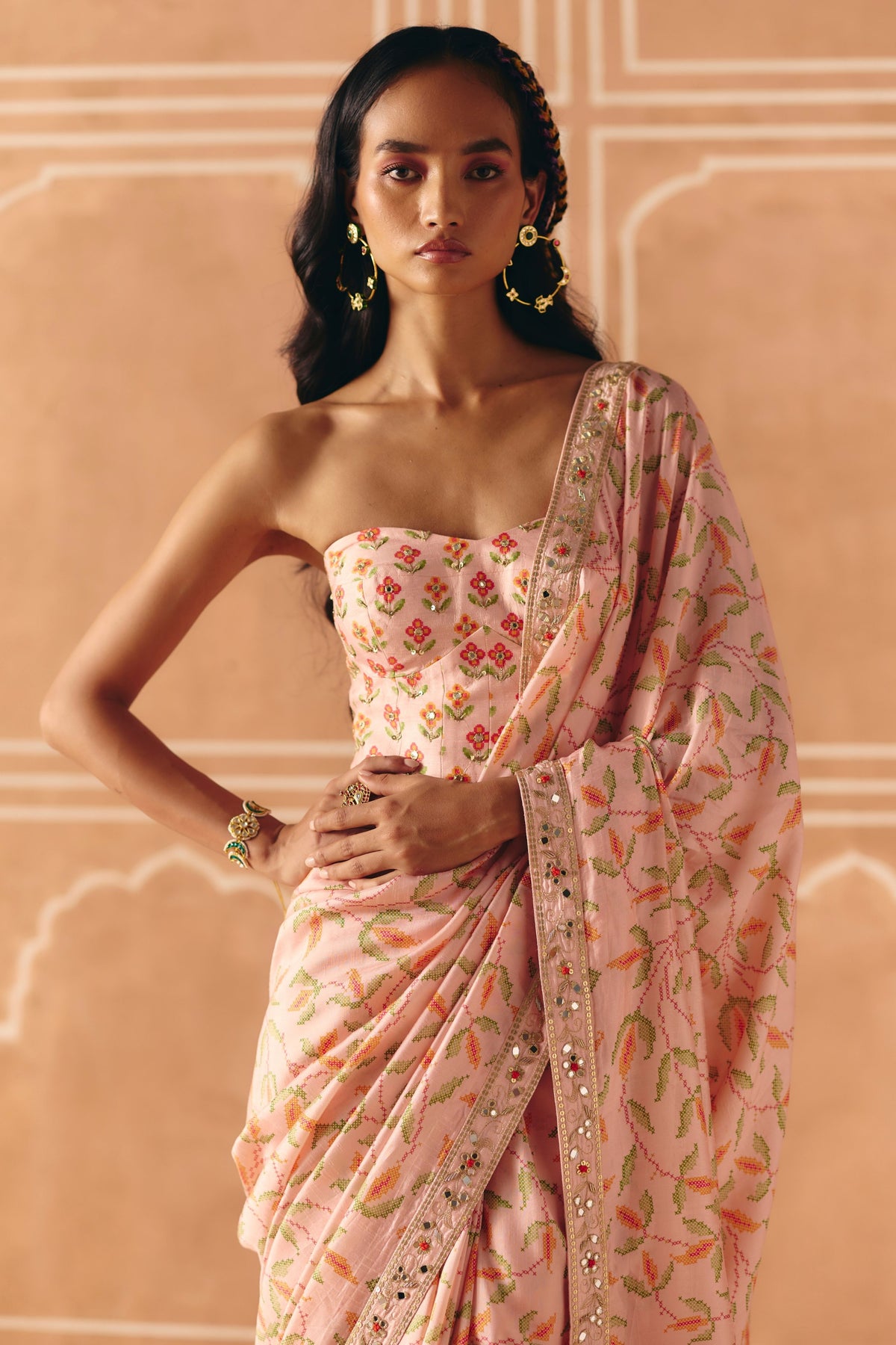Blush Pink Corset Saree