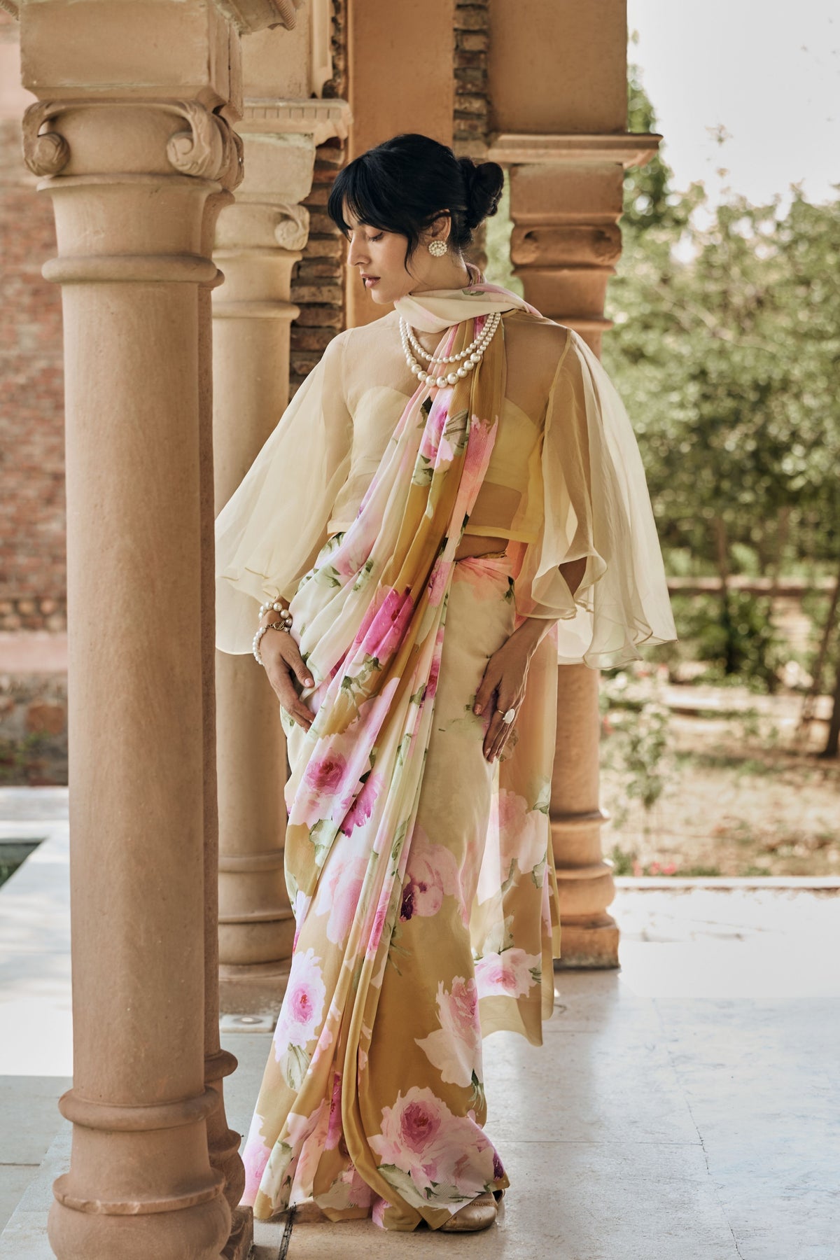 Alea Sand Ombre Yellow Saree