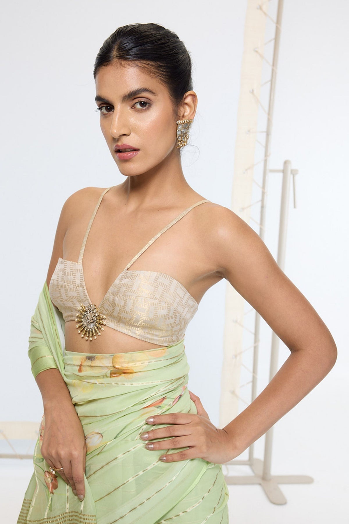 Handwoven Sage Green Printed Saree