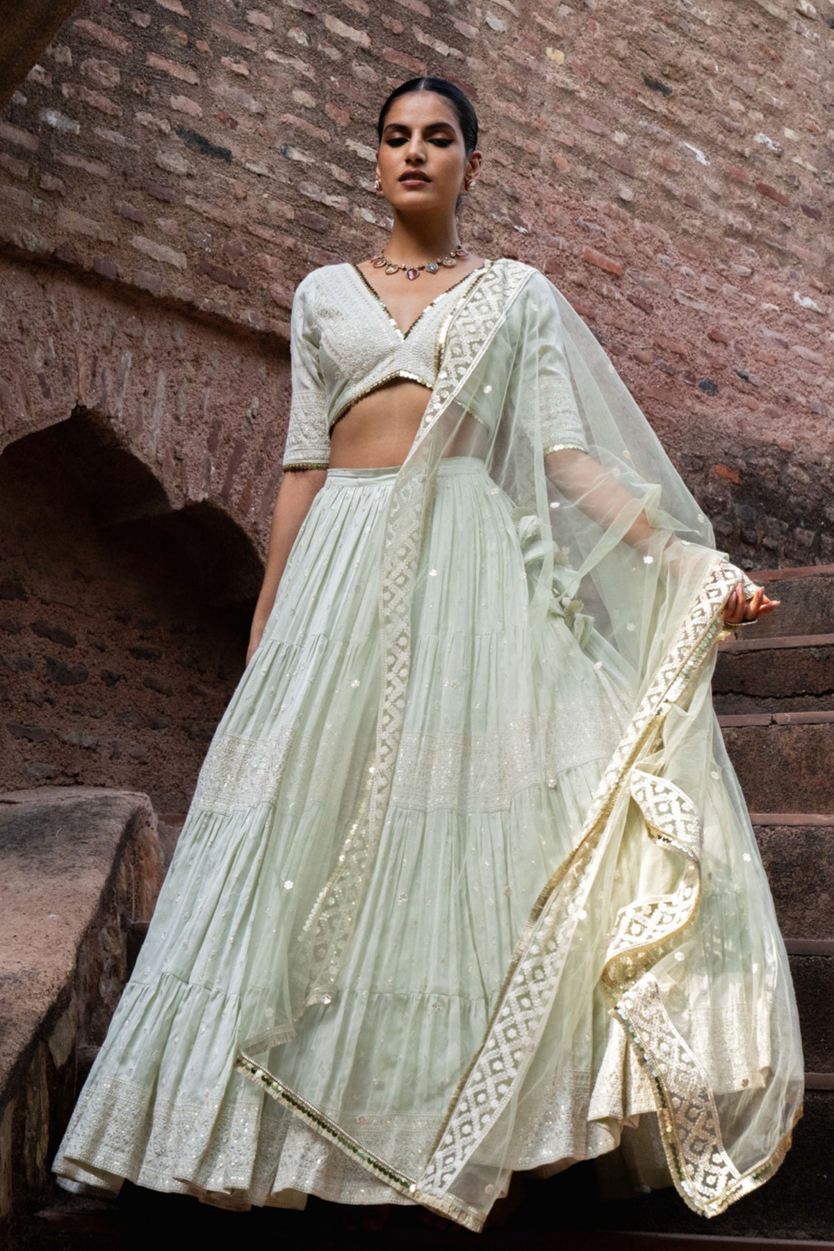 Mint Big Border Lehenga
