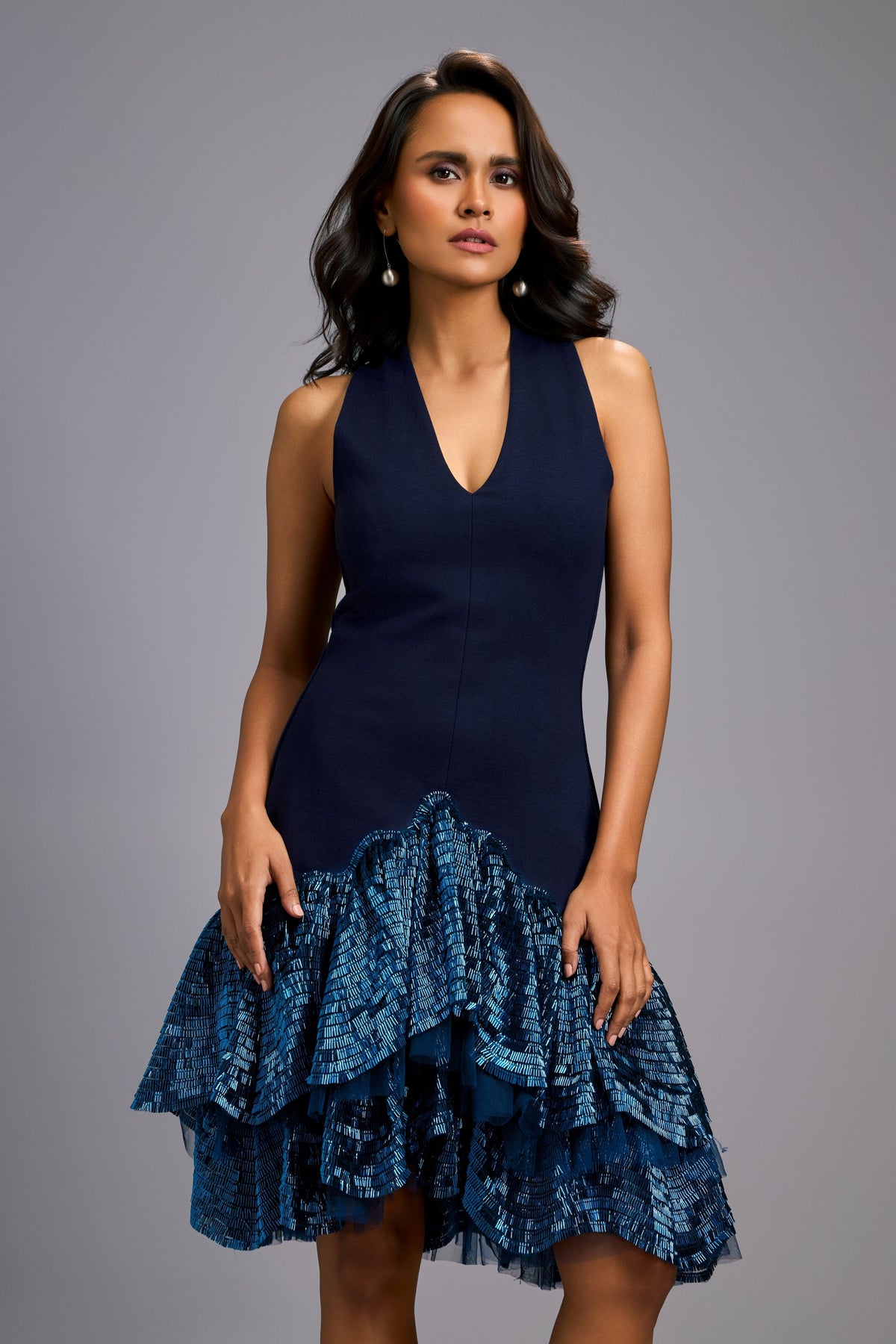 Halter Neck Navy Cocktail Dress
