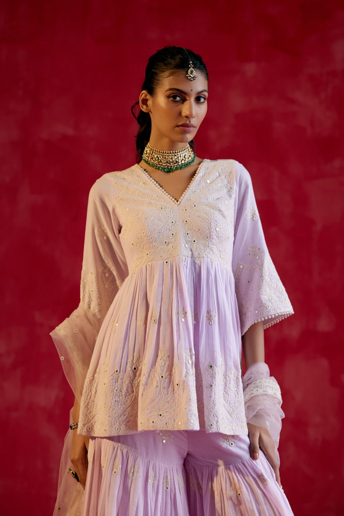 Lavender Embroidered Sharara Set