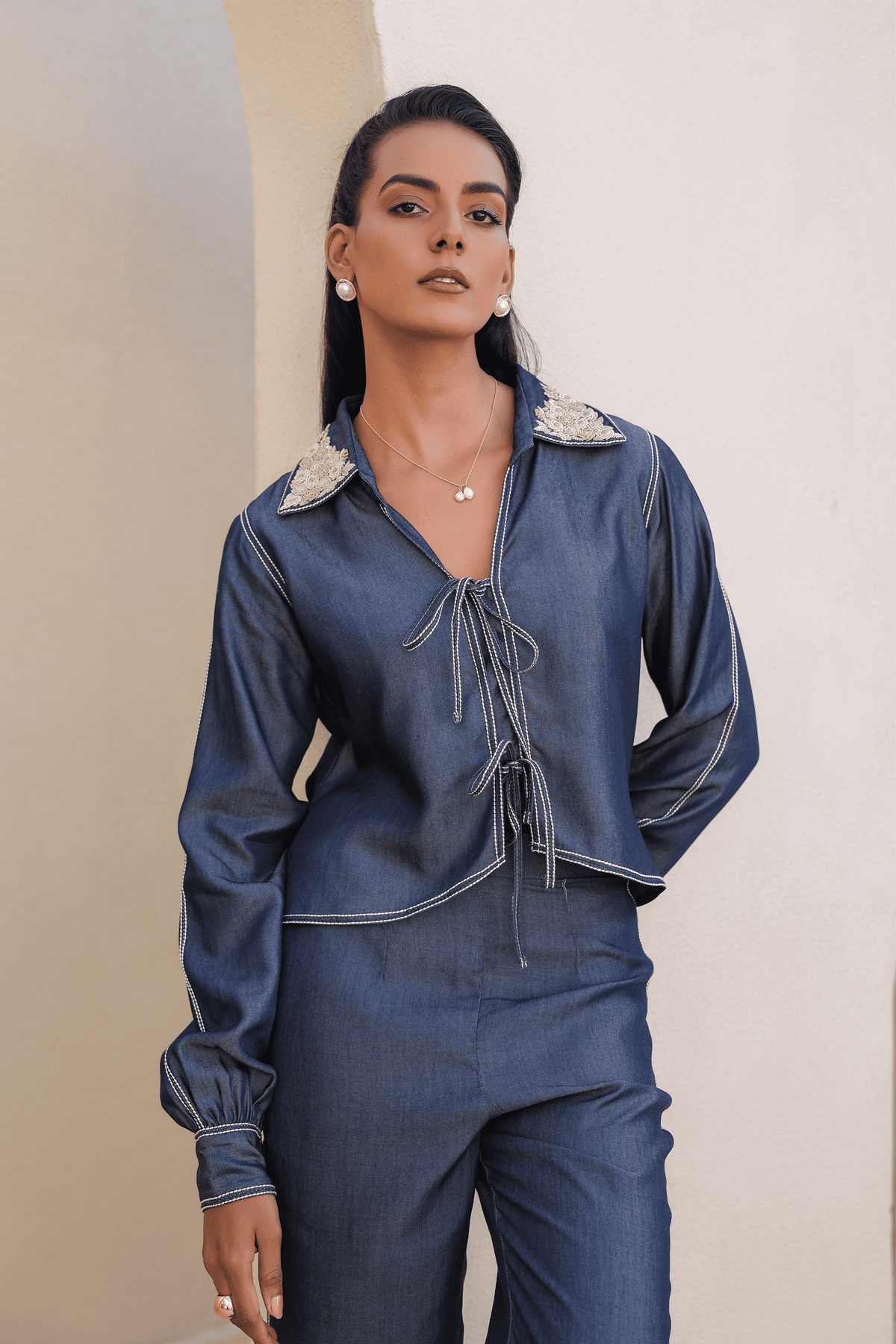 Azure Tie - up Co-ord Set in Dark Blue
