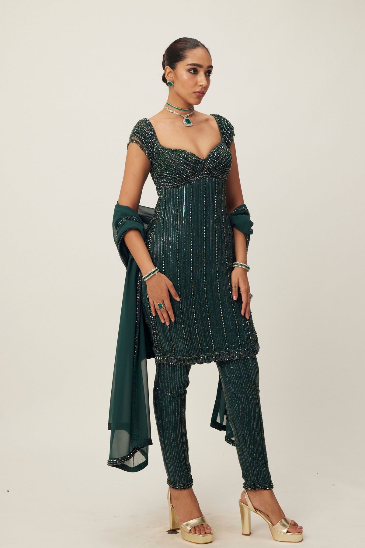 Jade Green Crystal Embellished Kurta Set