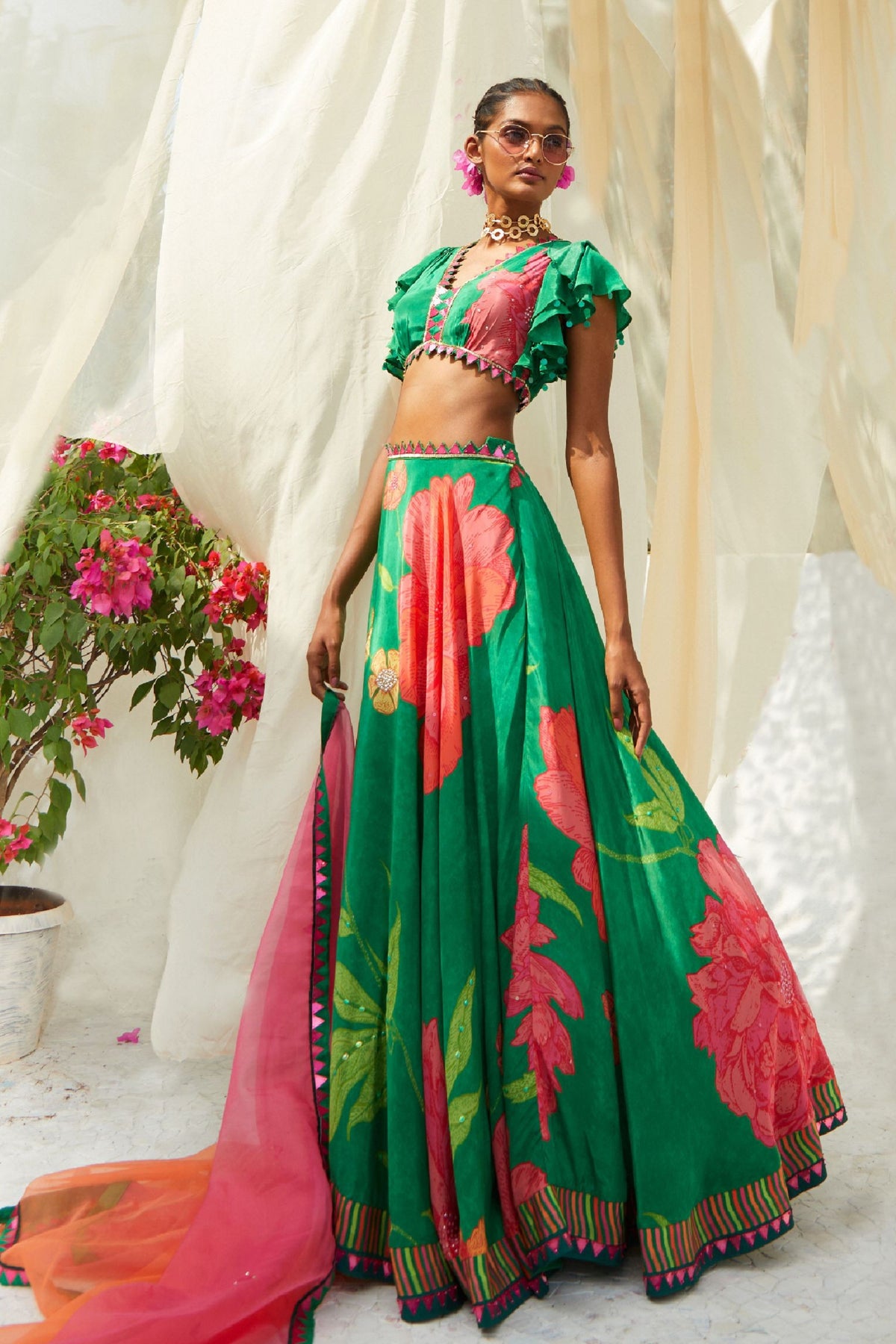 Lehenga Set In Green