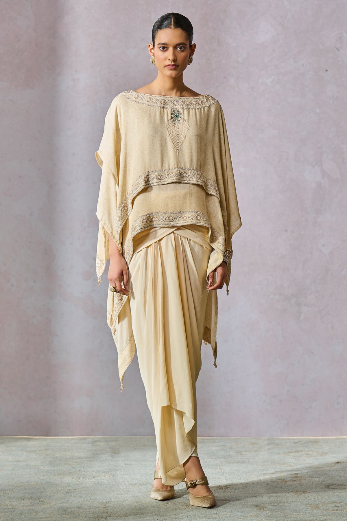 Dual Layered Boat Neck Top With Dhoti