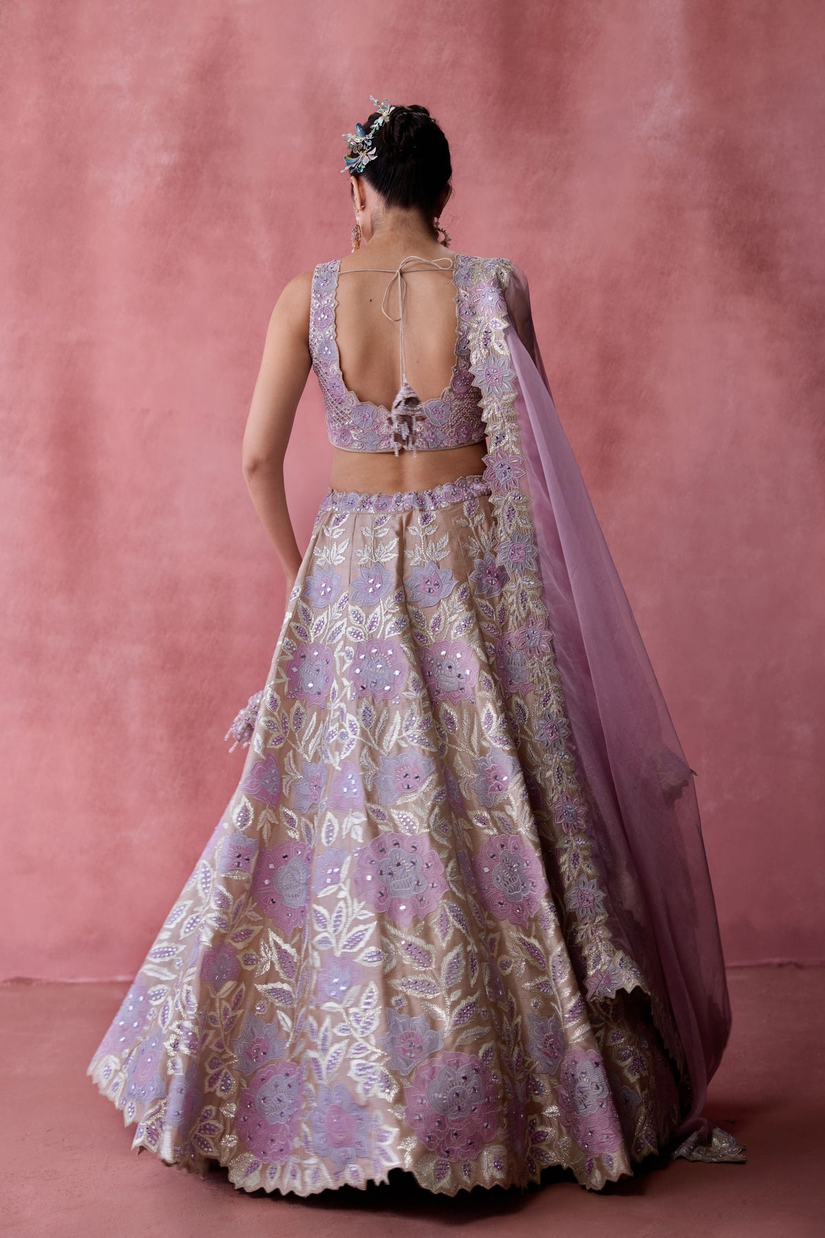 Champagne Gota Floral Lehenga Set