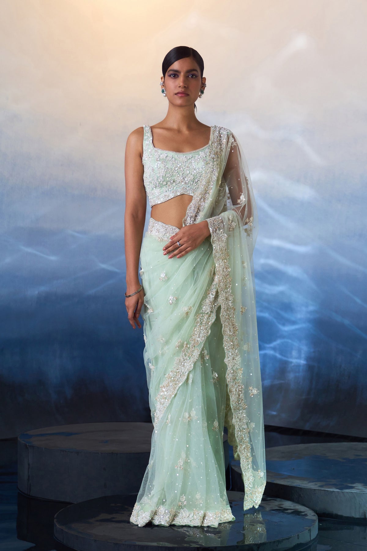 Ice Blue Saree Set