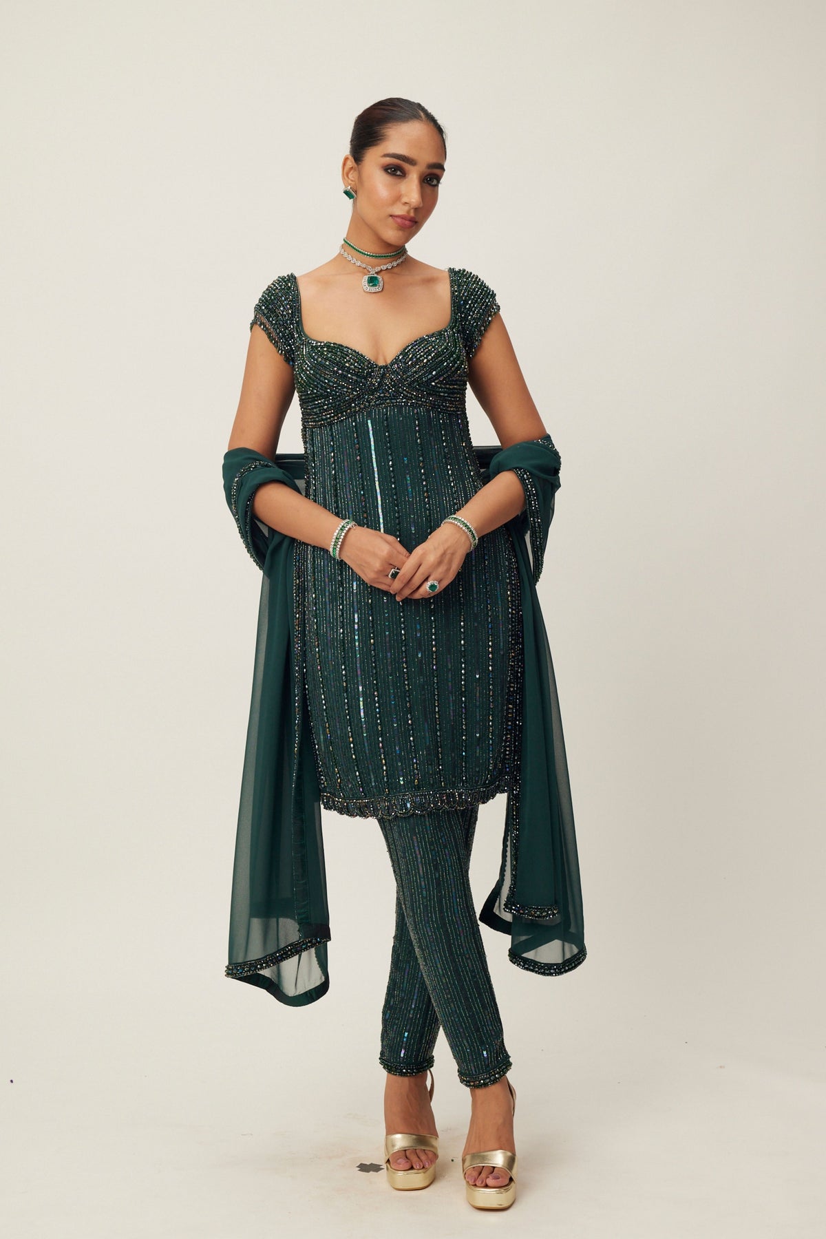 Jade Green Crystal Embellished Kurta Set