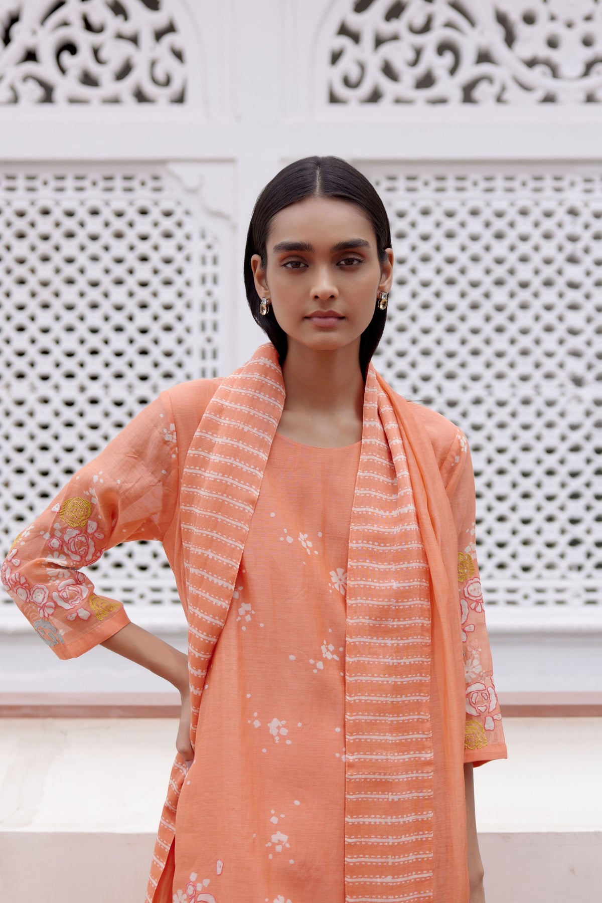 Tangerine Floral Kurta Set