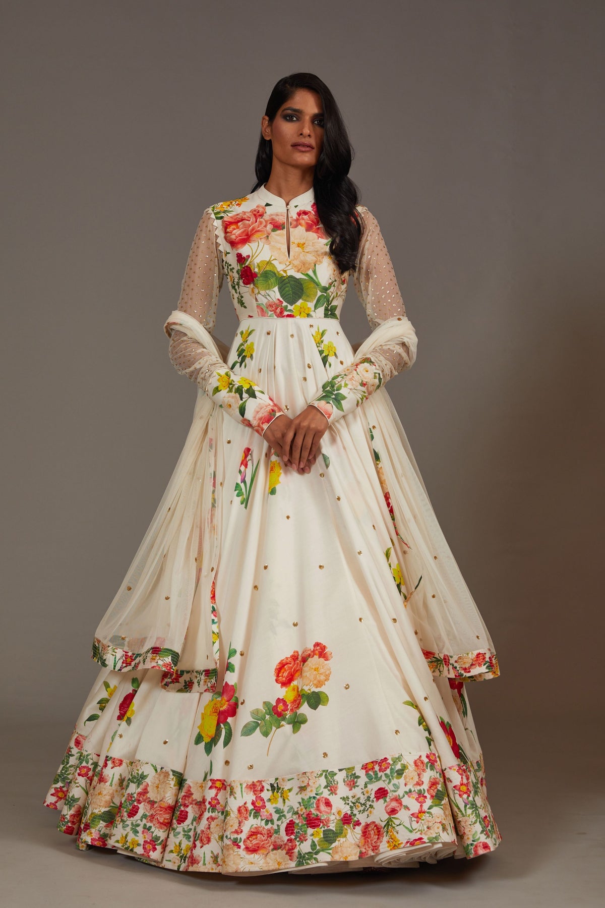 Printed Ivory Anarkali Set