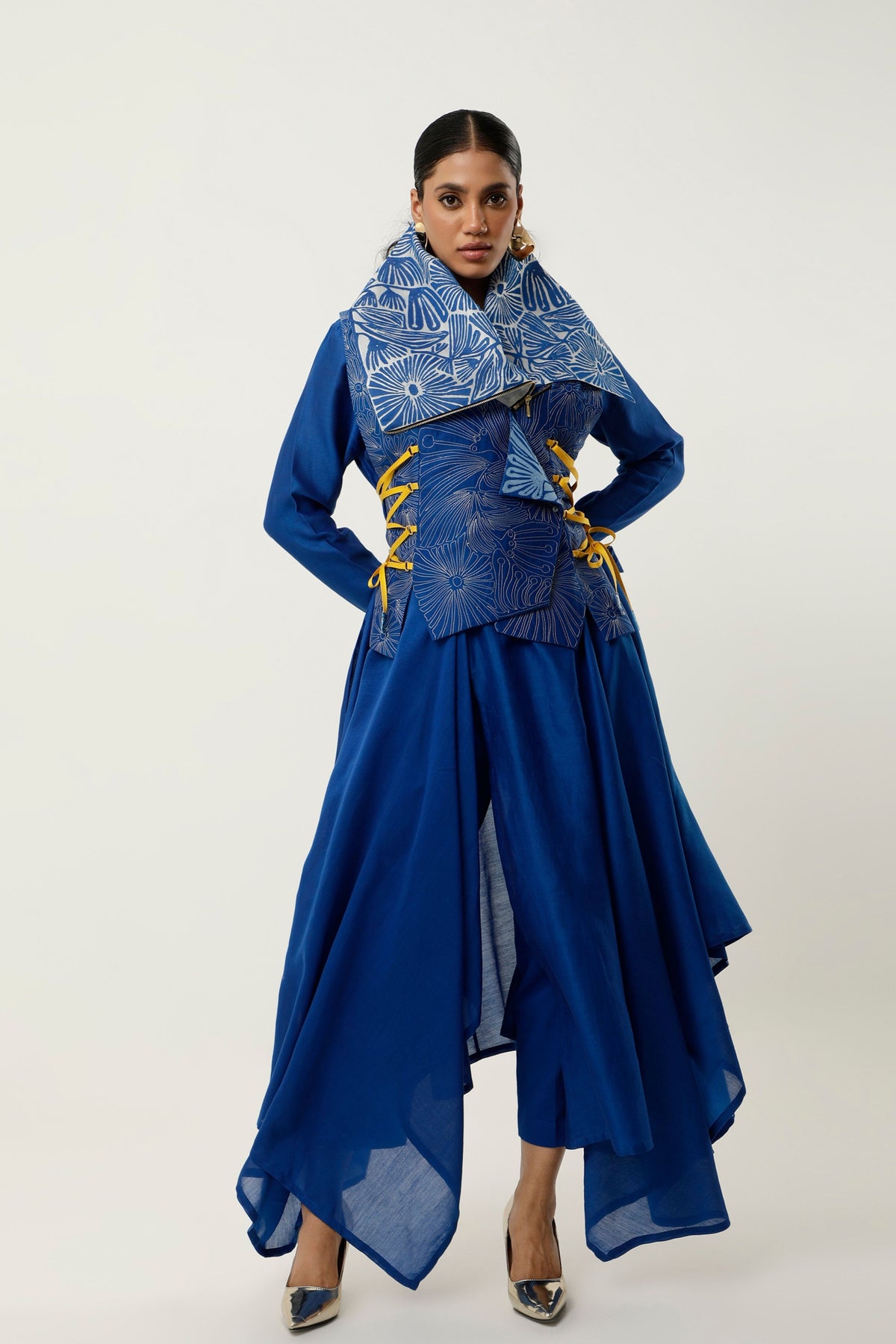 Cobalt Drapped Collar Jacket Set