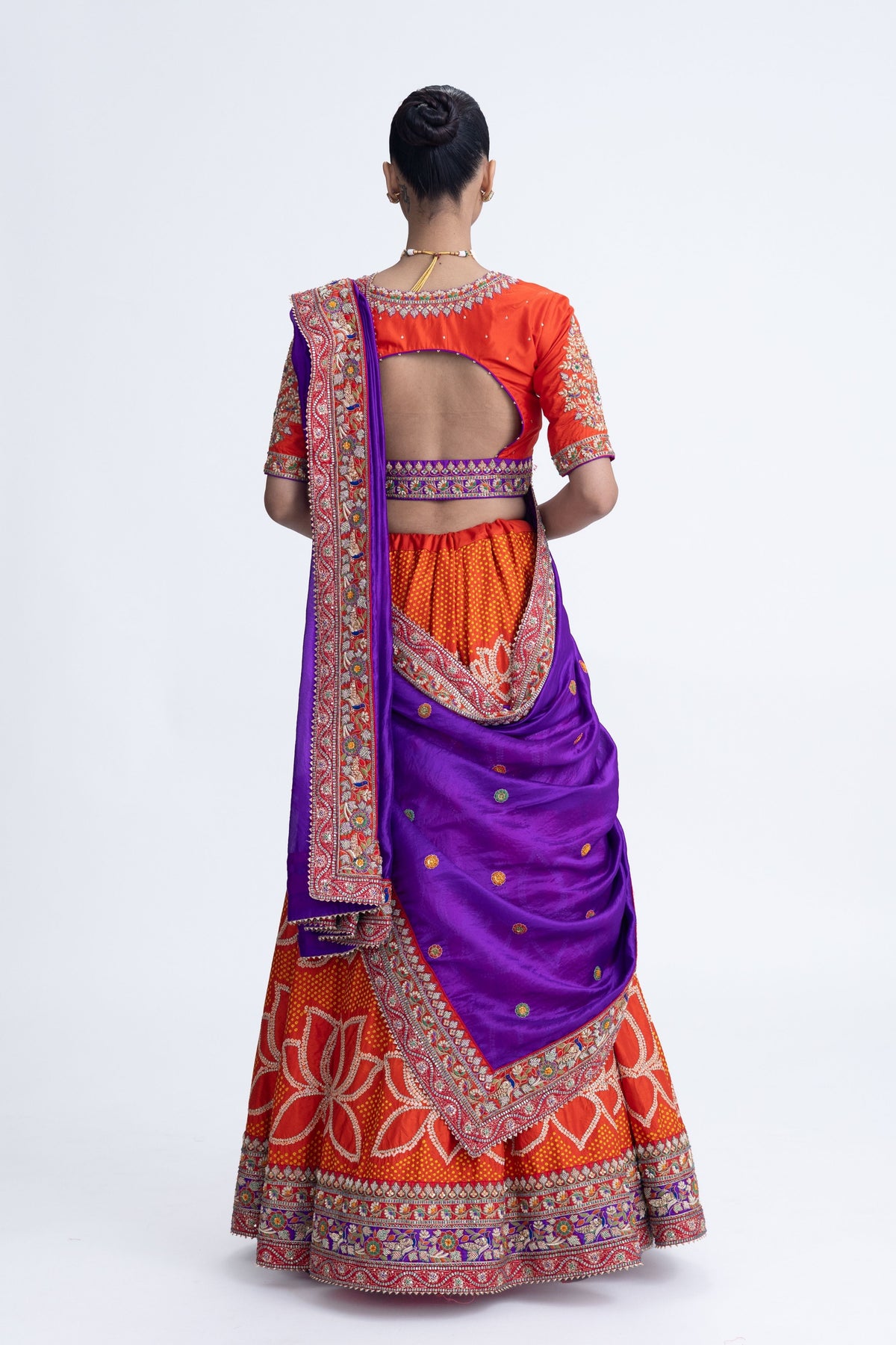Orange Purple Lotus Lehenga