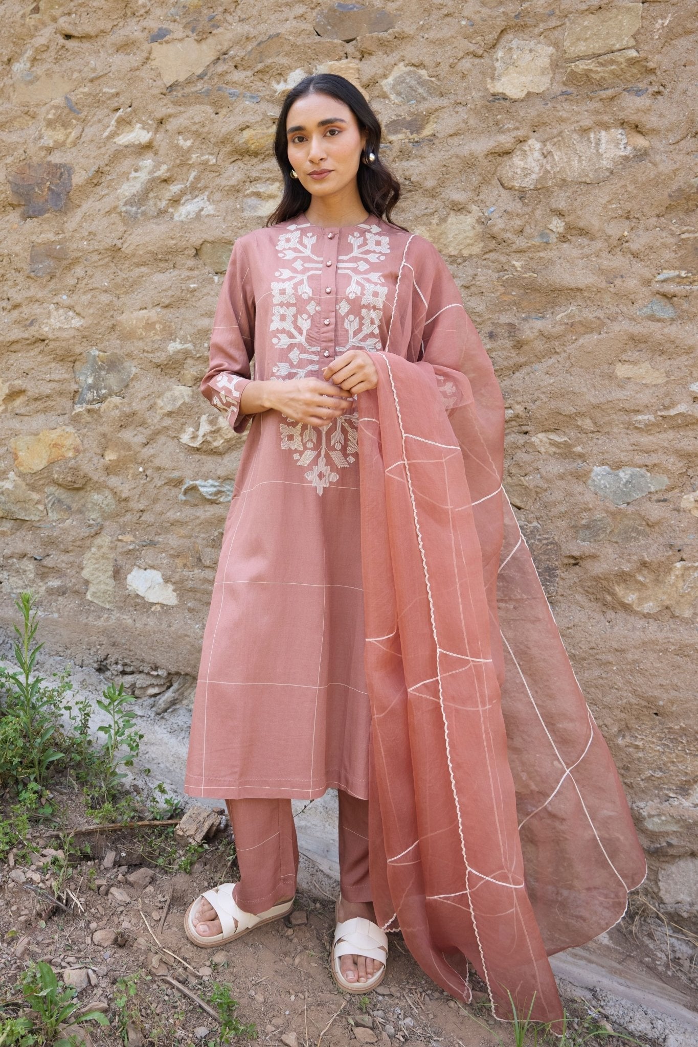 Brown Organza Dupatta - Ayaka - Elahe