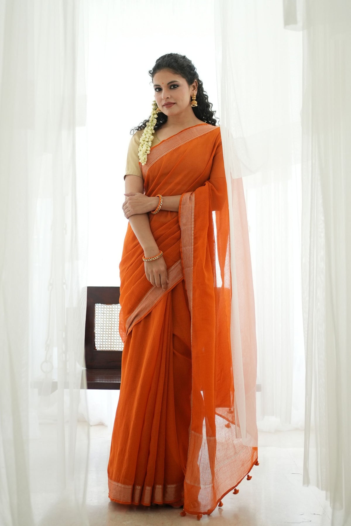 Deepa Regal Golden Elegance Orange Saree
