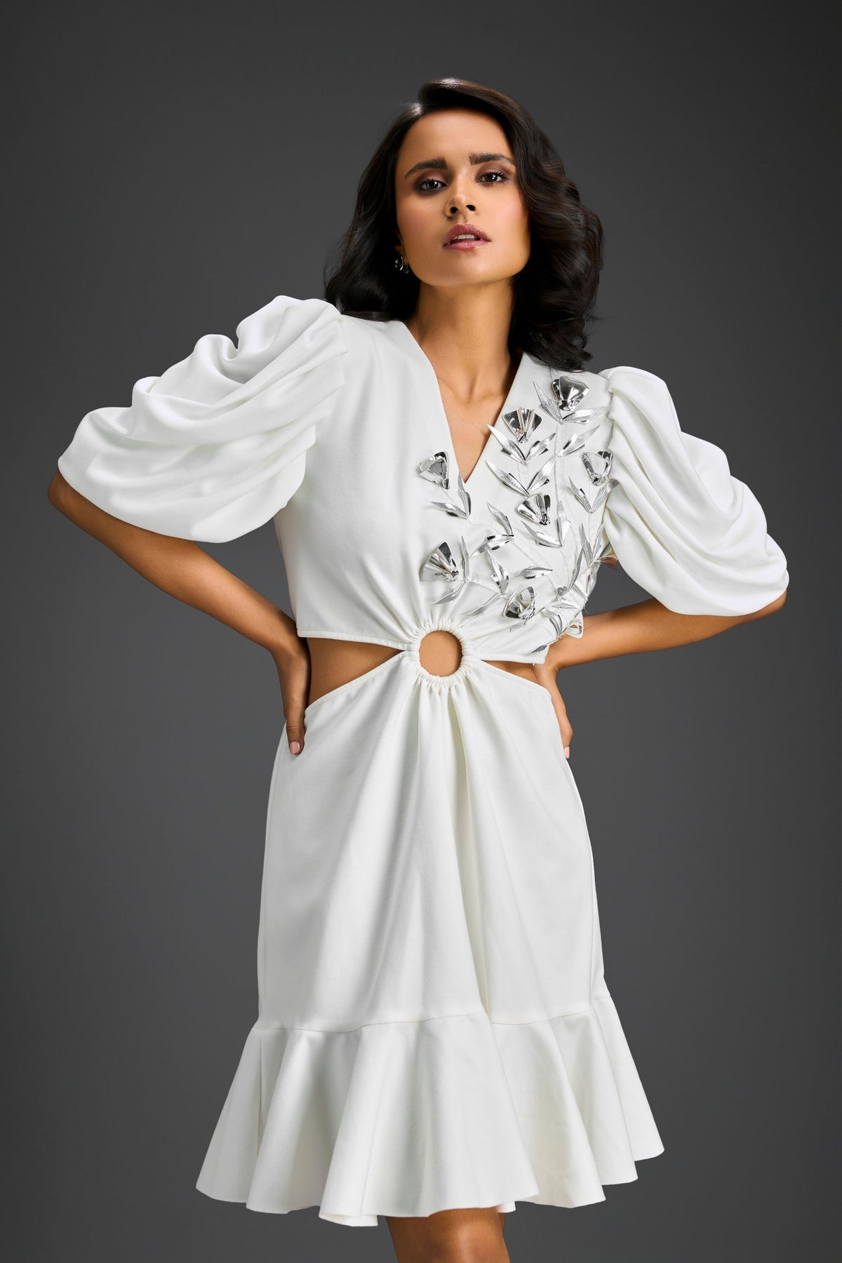 White V-neck With Cutout Dress